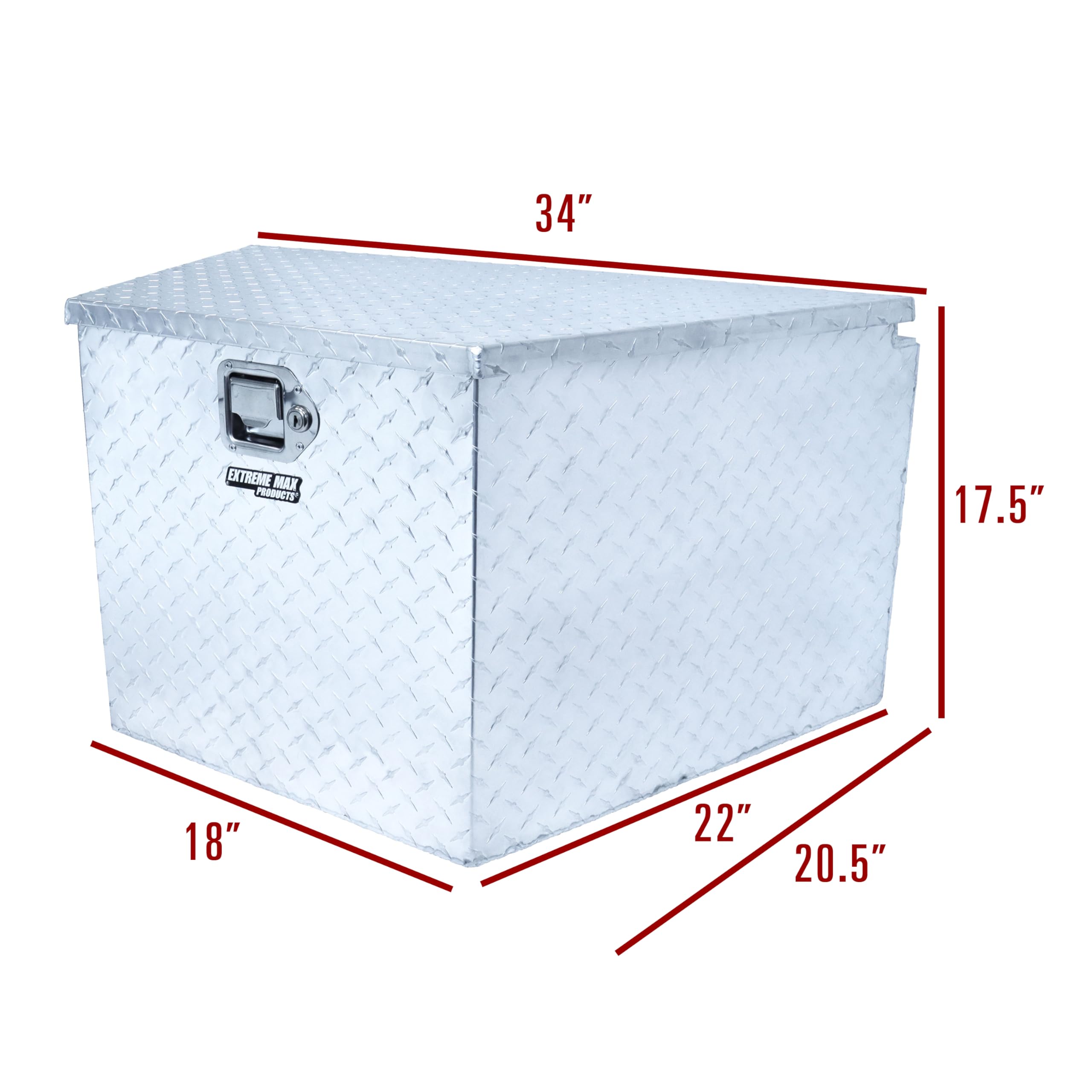 Extreme Max 5001.6097 Aluminum Diamond-Plate Locking Storage Box for Utility & Sport Trailers - Secure Cargo Organizer for Camping, Boating & Outdoor Adventures