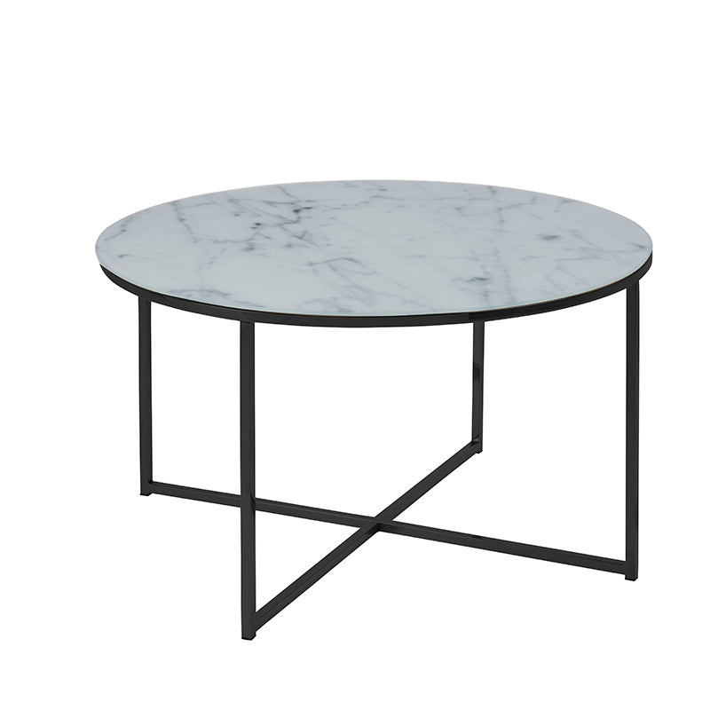 KOLINA 80cm White Glass Marble Round Coffee Table - Modern Living Room Centerpiece for Home Decor & Entertaining