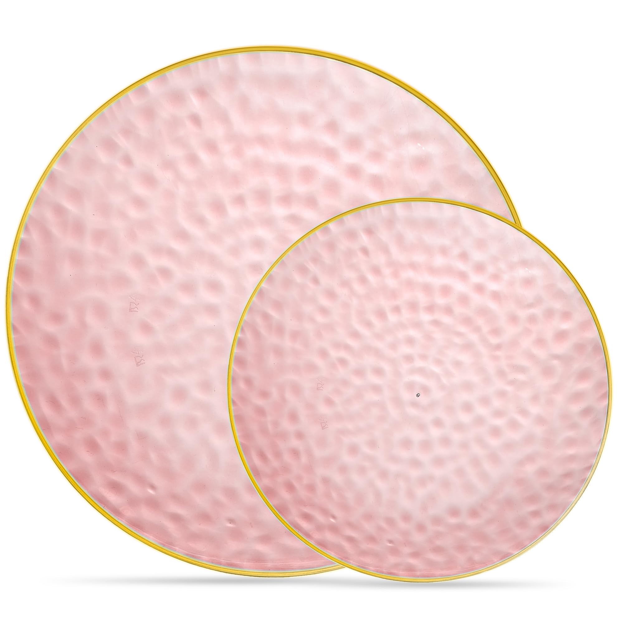 PLASTICPRO 32-Piece Plastic Dinnerware Set - 16 x 7-Inch & 16 x 10-Inch Pink Hammered Plates - Heavyweight Disposable Party Plates for Weddings, BBQs, Picnics & Family Gatherings