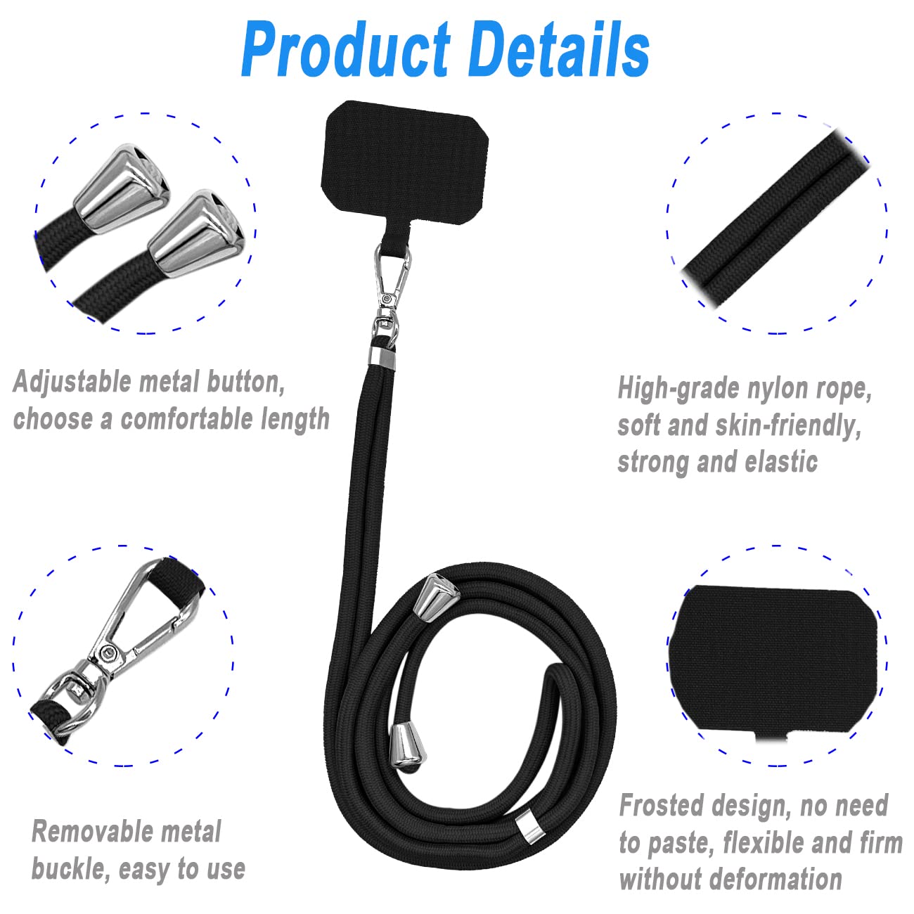 4 Pack Phone Lanyards with Stickers - Adjustable Strap for Smartphones - Home & Office Use