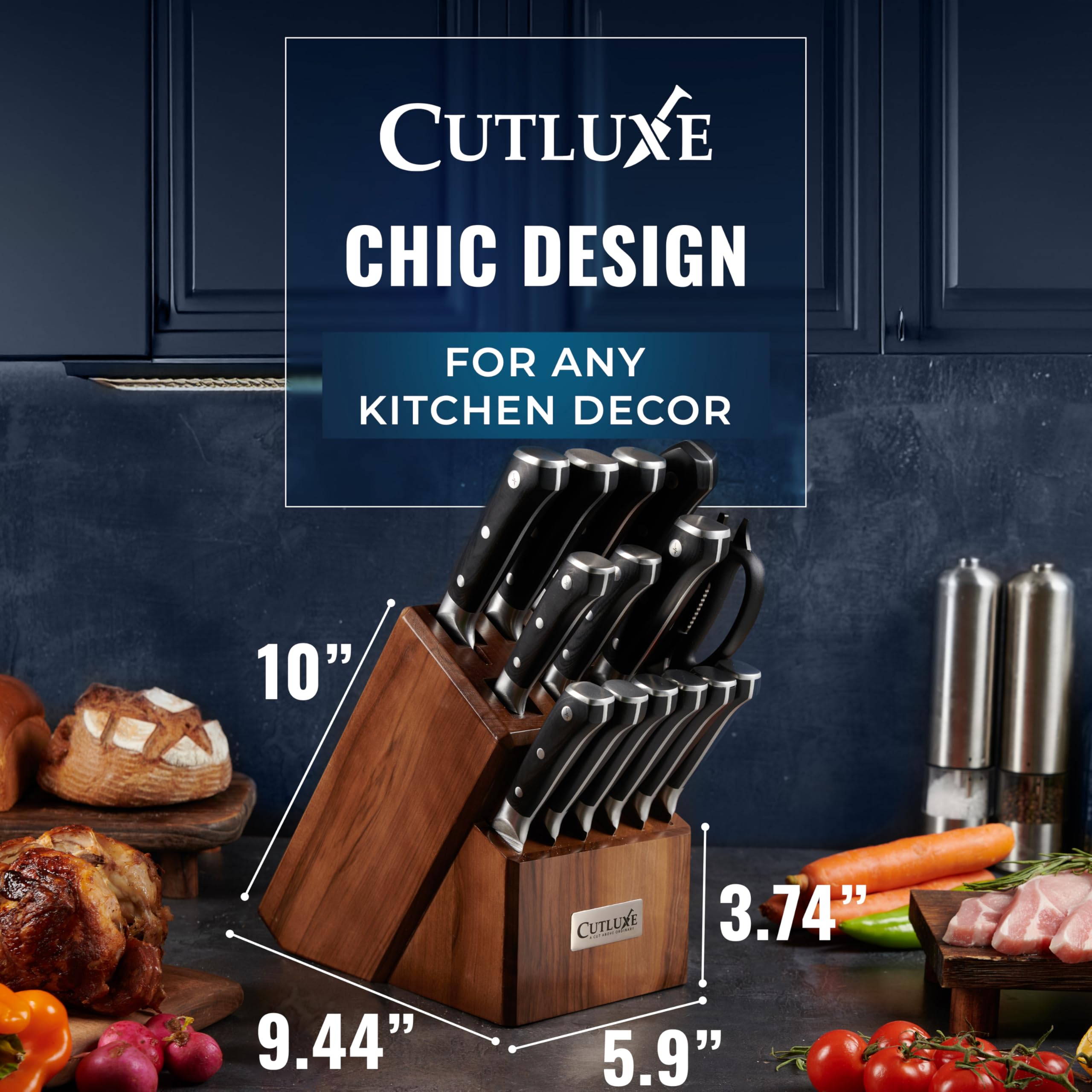 Cutluxe 15-Piece Professional Chef Knife Set with Walnut Wood Block - Ultra Sharp High Carbon German Stainless Steel Knives, Full Tang Kitchen Knife Set - Perfect for Home Chefs & Culinary Enthusiasts
