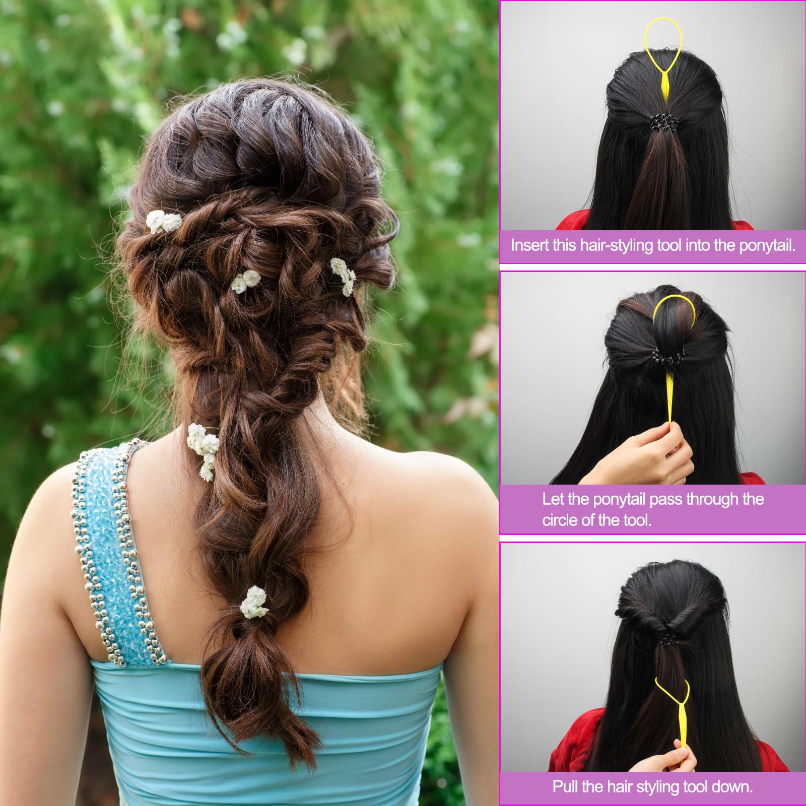 AHIER 8Pcs Hair Styling Kit - Topsy Tail Ponytail Maker, French Braid Tool, Hair Braiding Accessories with 4 Color Hair Loops for Women & Girls | Perfect for DIY Hairstyles, Parties & Everyday Use