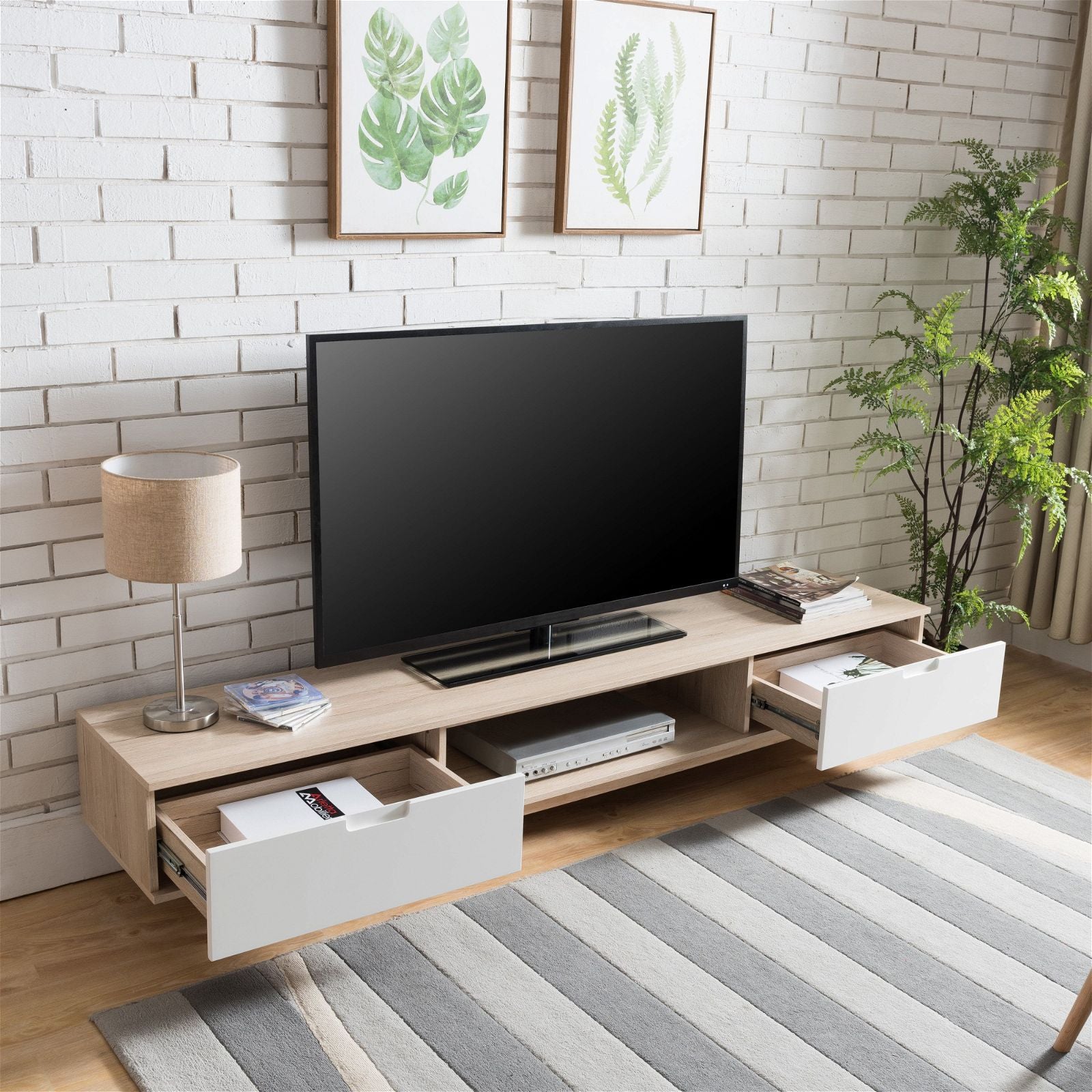 NOVA LL Entertainment Unit - Solid Oak TV Stand with Storage Shelves by Tauris - Perfect for Living Room, Home Theater & Media Organization