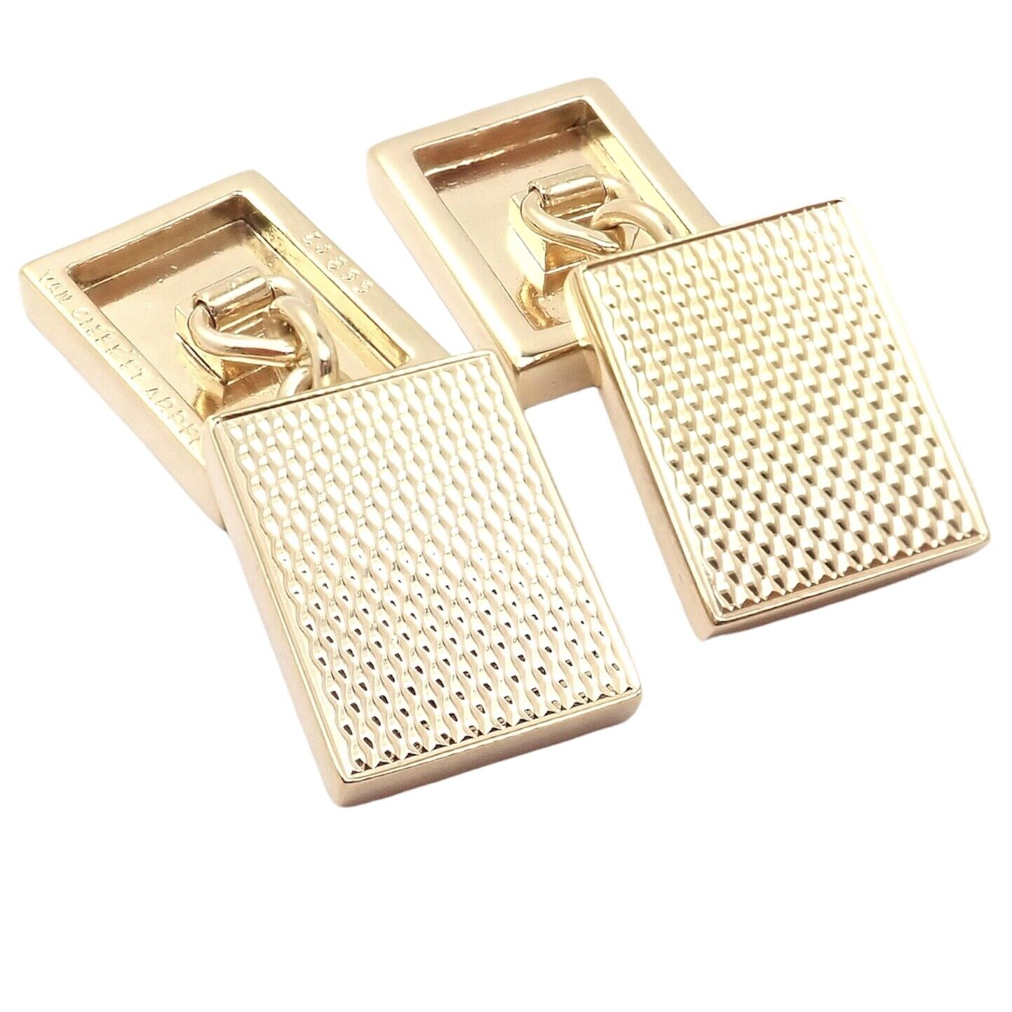 Authentic Van Cleef & Arpels 18k Yellow Gold Vintage Rectangle Cufflinks - Luxury Men's Jewelry for Weddings & Formal Events