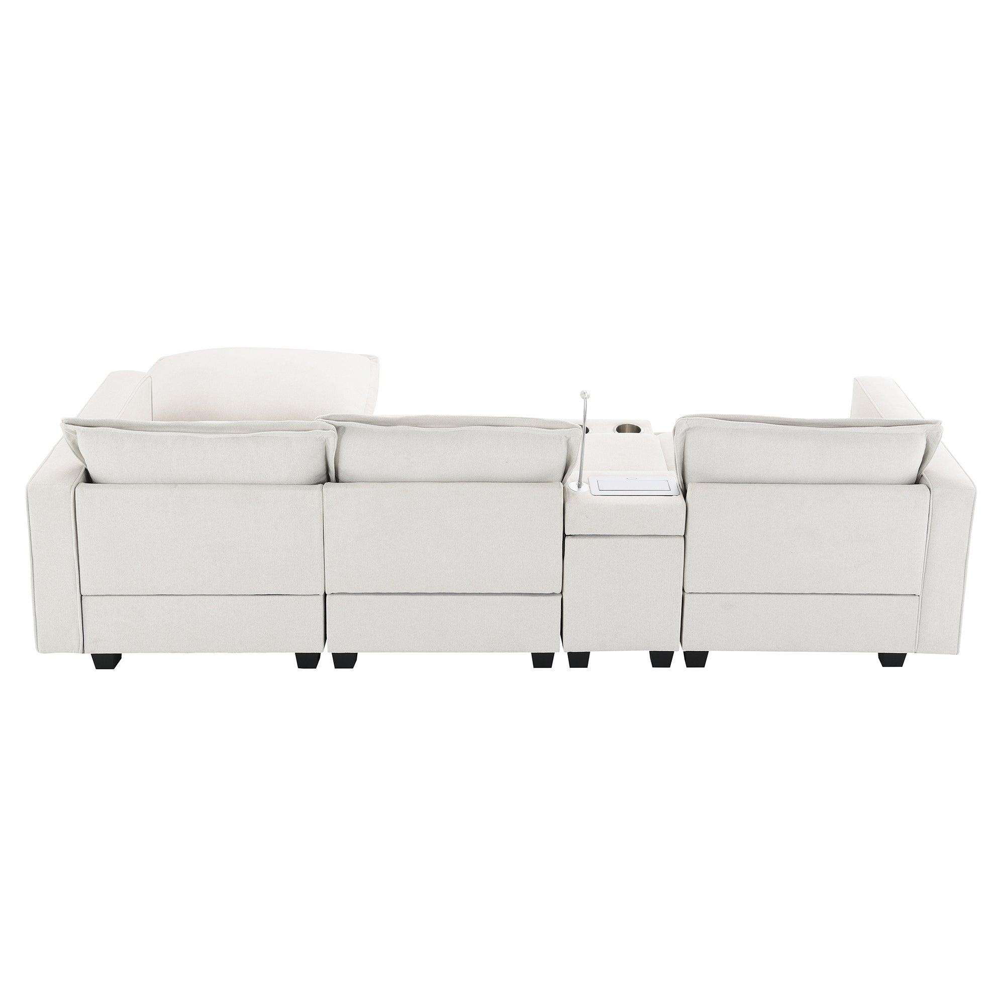 Modern 4-Seat Chenille Modular Sectional Sofa with Console, USB Charging Port, Reading Light & Cup Holders - Cloud Couch for Living Room, Apartment (2 Colors) | Perfect for Family Gatherings, Movie Nights & Small Space Living