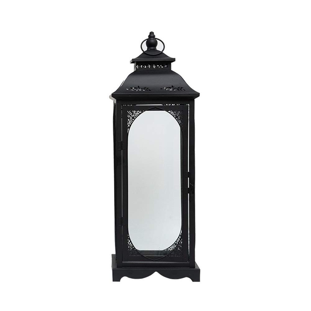 Vintage Metal House-Shaped Candle Holder with Glass - Decorative Tealight Lantern for Hanukkah, Indoor & Outdoor Use - Black, 24x24x70cm - Perfect for Home Decor, Parties, and Holiday Celebrations