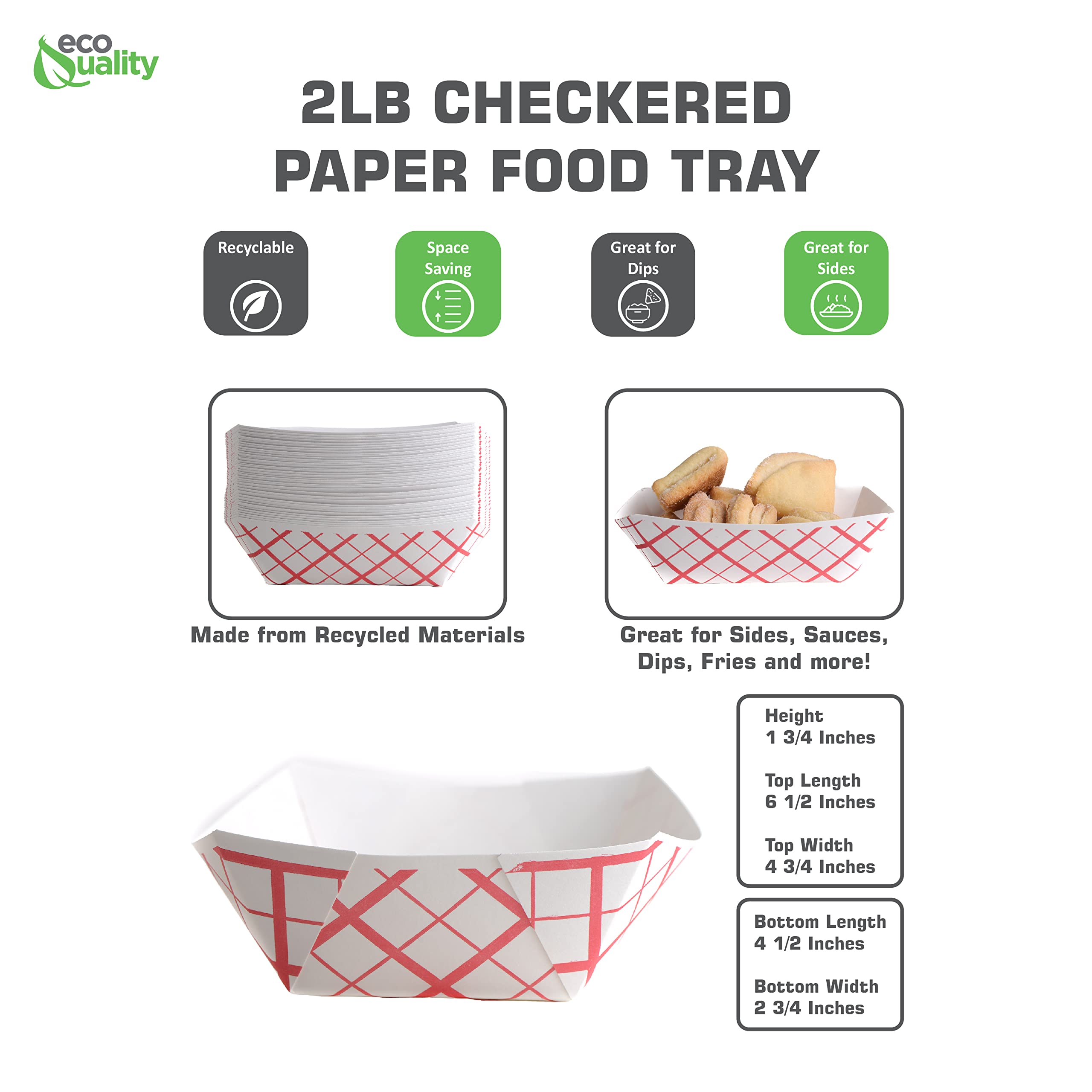 1000ct Heavy Duty Disposable Paper Food Trays (2 LB) - Eco-Friendly Red Check Design | Made in USA | Recyclable, Biodegradable & Compostable | Perfect for Picnics, BBQs, Parties, Restaurants, Carnivals & Camping | Ideal for Serving Fries, Burgers & Finger Foods