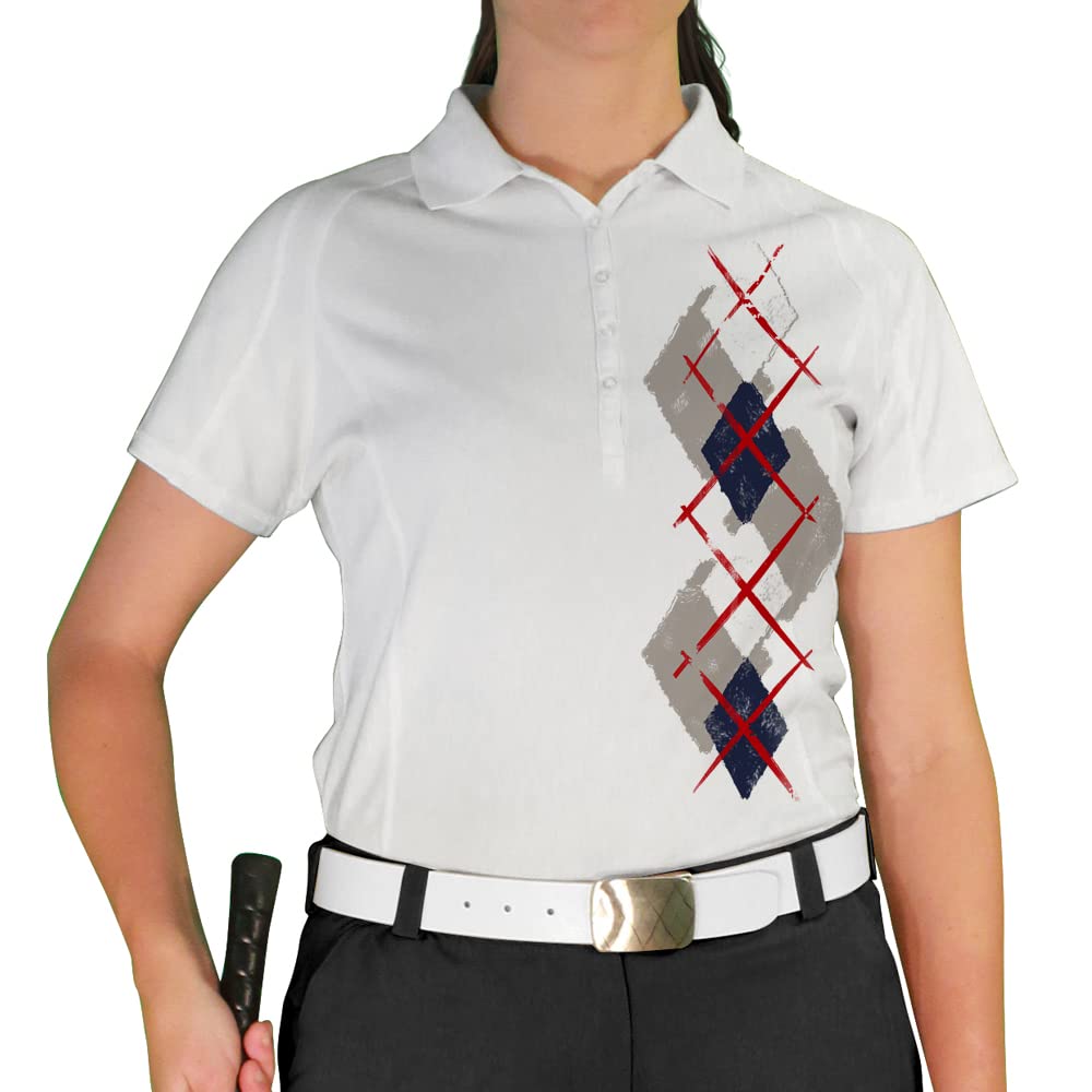 Women's Dry Fit Short Sleeve Graphic Golf Polo Shirt - Argyle Paradise Design | Moisture-Wicking & Breathable | Perfect for Golf, Tennis & Casual Wear (A-Z Sizes)