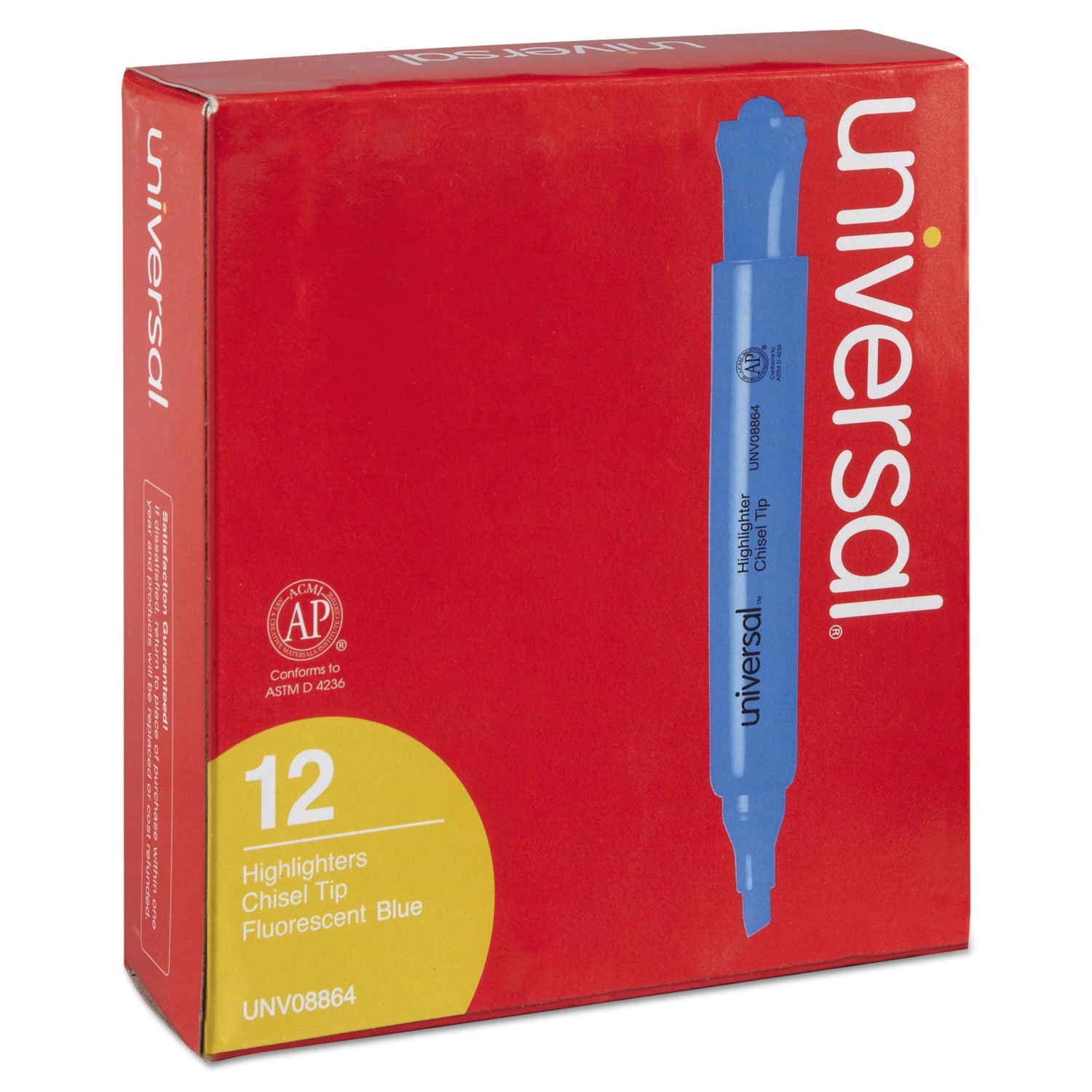 Universal Desk Highlighters - Fluorescent Blue Ink, Chisel Tip, Blue Barrel (Pack of 12) - Perfect for Office, School & Study Notes Organization