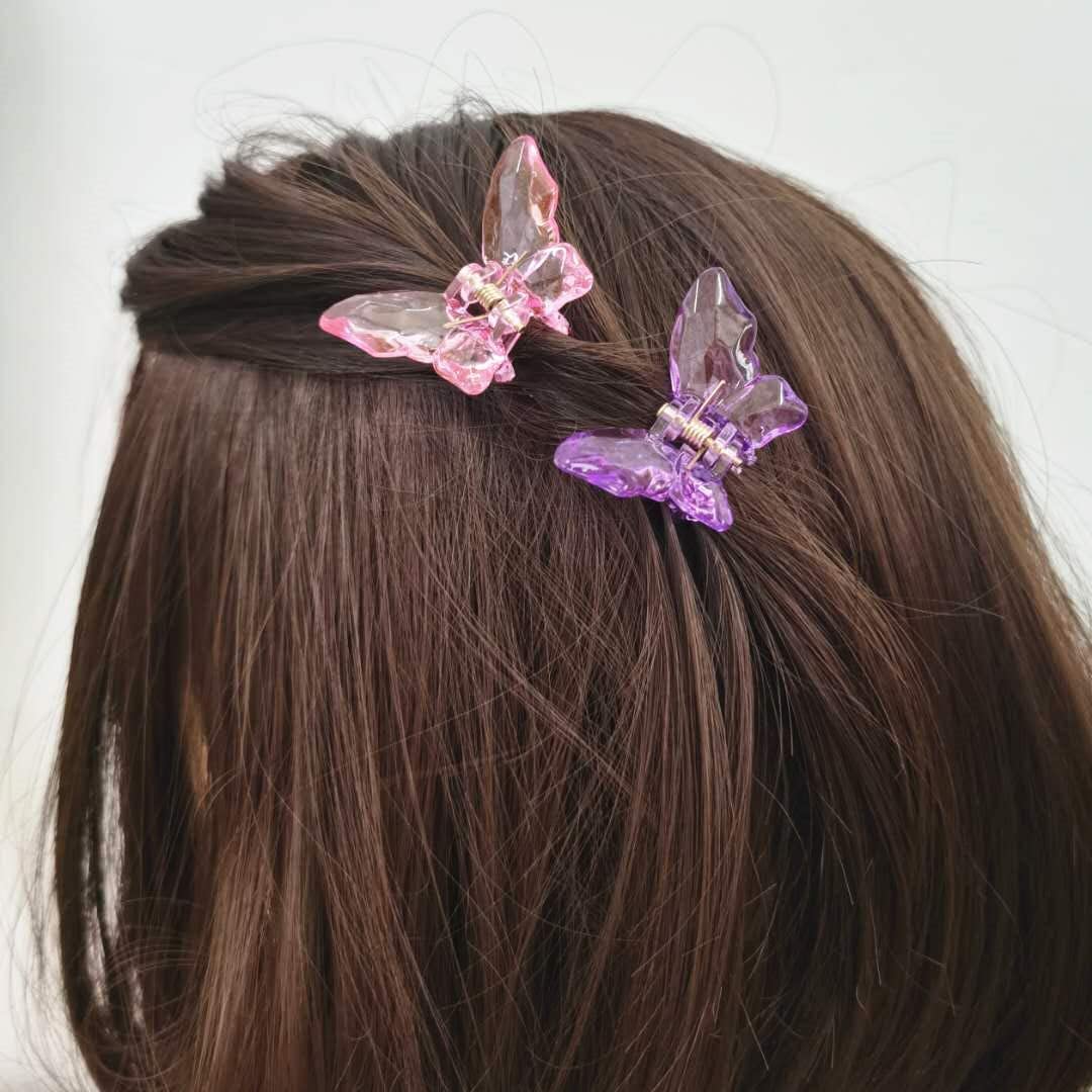 Butterfly Hair Claw Clips - Transparent Crystal Non-Slip Jaw Clips for Women, 3-Pack Small Multicolor Hair Accessories (Gift Idea) - Perfect for Parties, Weddings & Everyday Styling