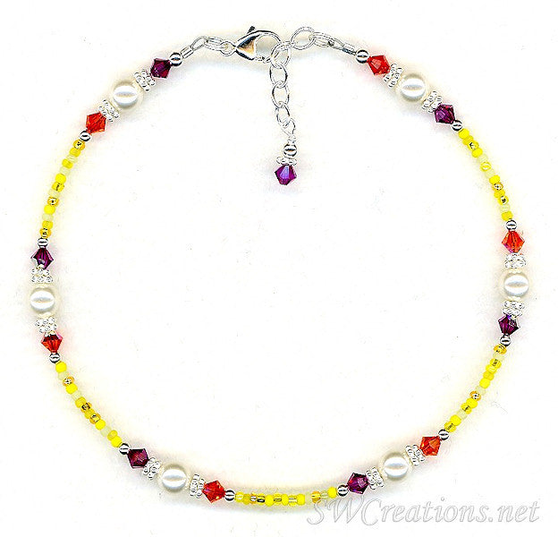 Fuchsia Sun Crystal Pearl Anklet - Elegant Beaded Ankle Bracelet for Women | Perfect for Beach, Summer, Boho Fashion & Special Occasions
