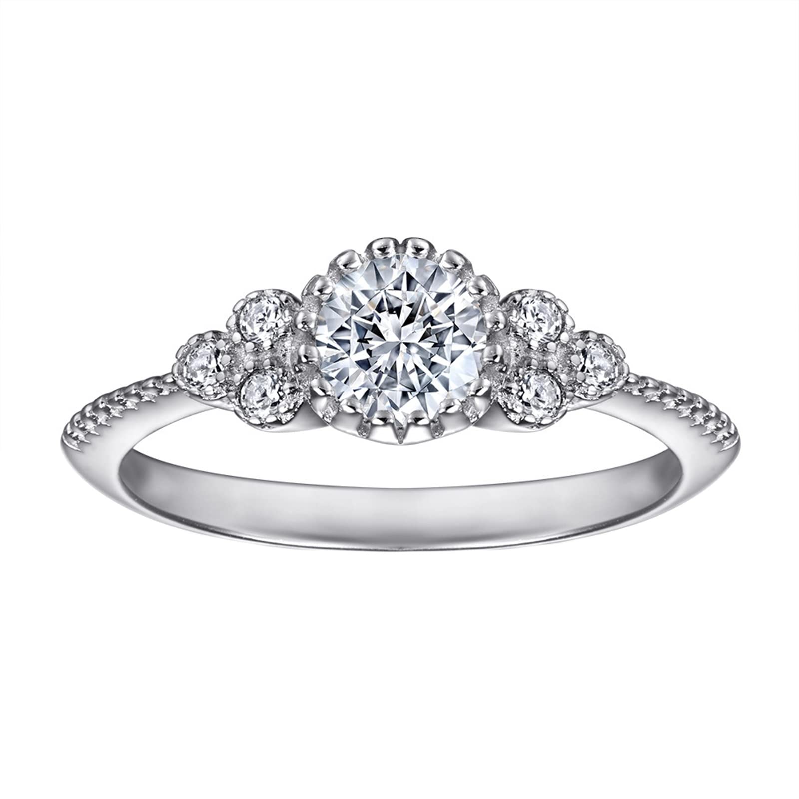 Elegant 925 Sterling Silver Wedding Ring for Women - 5MM Round Cubic Zirconia Engagement Band - Perfect for Bridal, Anniversary & Special Occasions