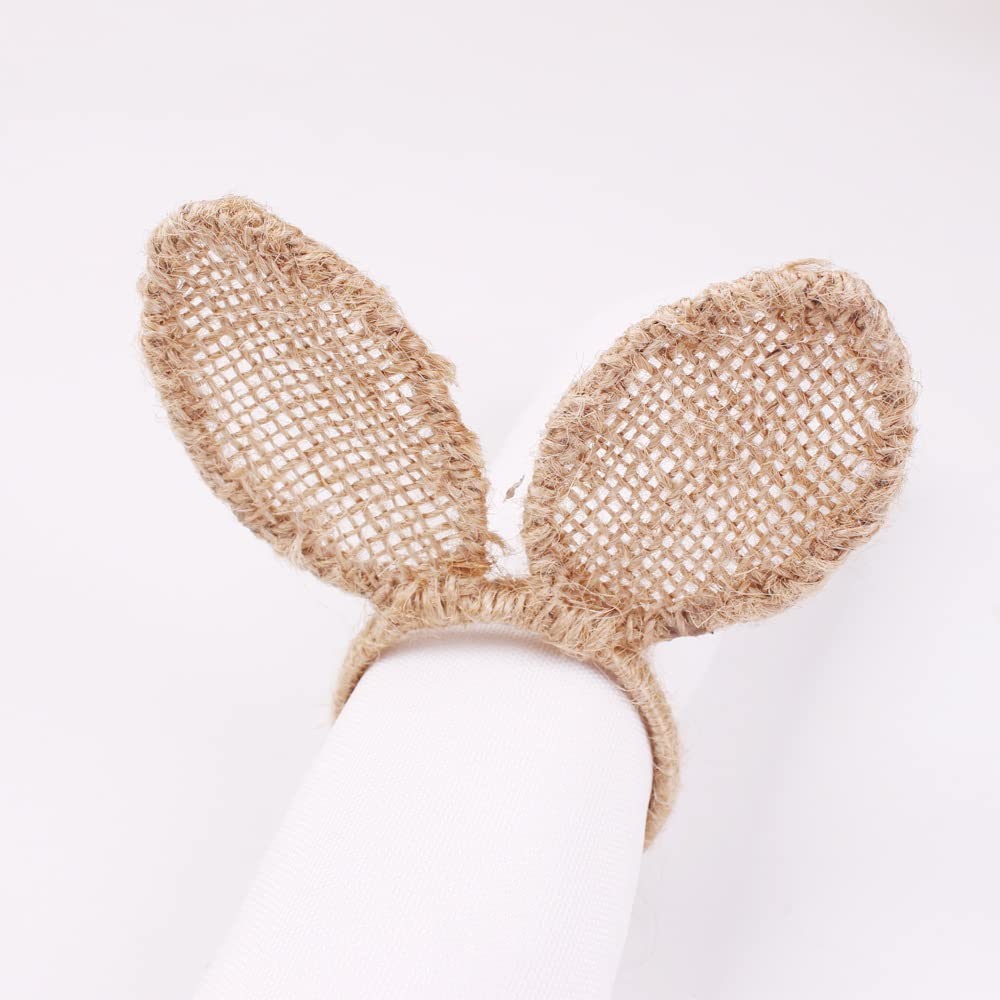 Easter Bunny Ears Jute Napkin Rings Set of 4 - Farmhouse Table Decor for Spring Dinner Party, Easter Celebration & Holiday Dining Table Setting - Perfect for Easter Brunch, Spring Weddings and Farmhouse Style Home Decor