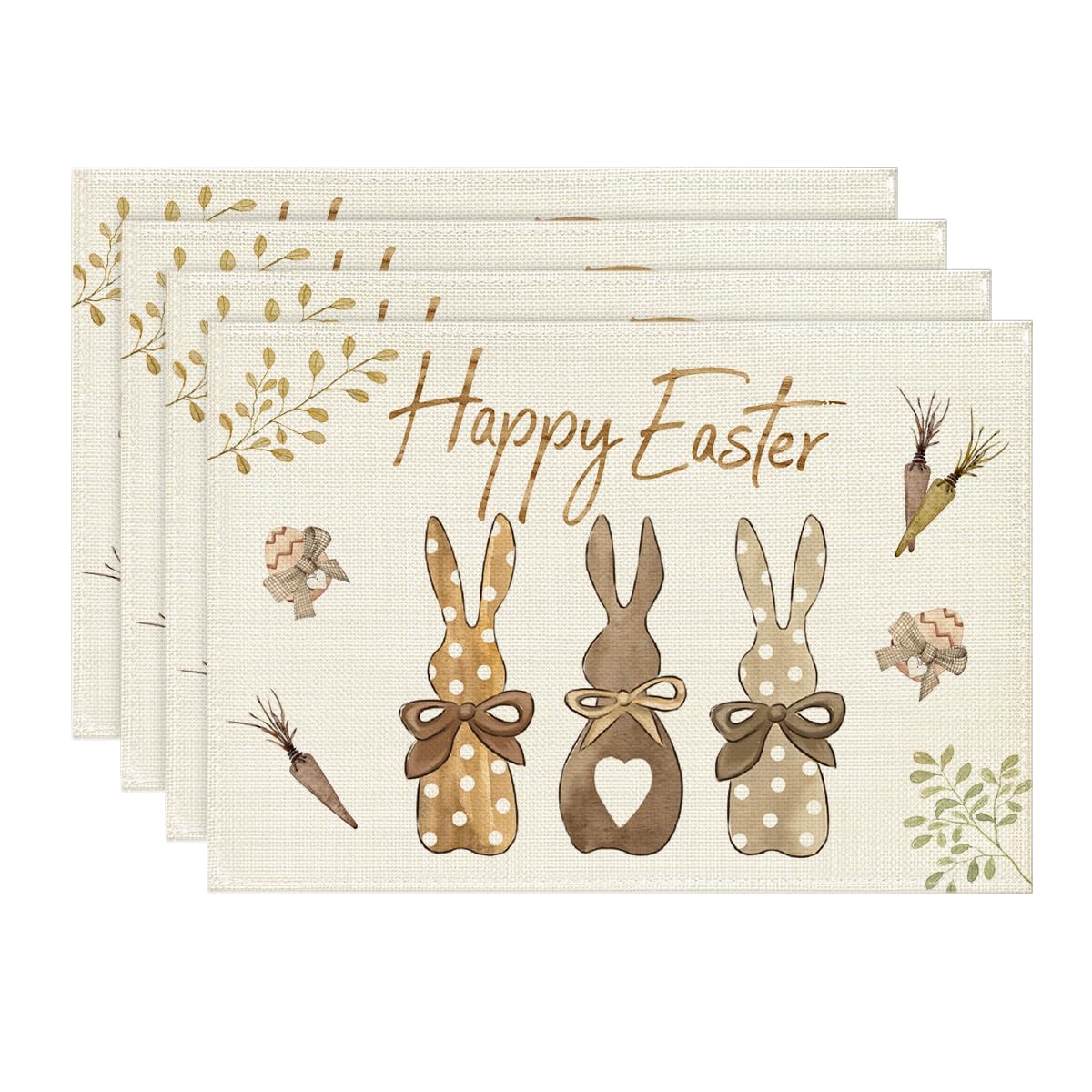 Easter Bunny Carrot Placemats Set of 4 - 12x18 Inch Washable Table Mats for Spring Dining Decor, Rustic Vintage Holiday Tableware - Perfect for Easter Brunch, Spring Parties & Farmhouse Kitchen Decor
