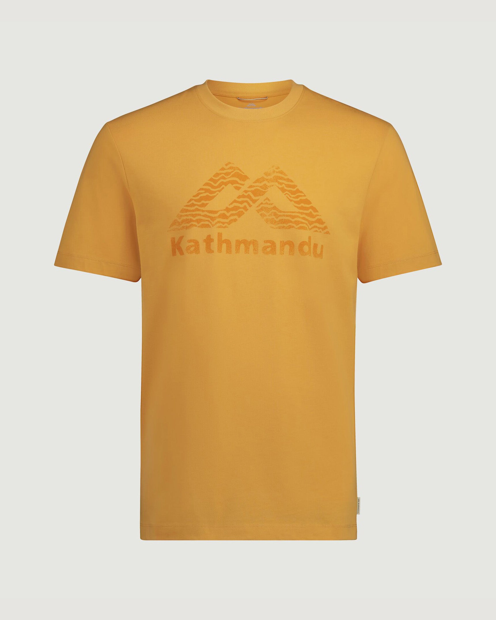 Kathmandu Logo Men's Short Sleeve T-Shirt - Mustard Yellow Cotton Casual Tee for Outdoor Adventures & Streetwear Fashion