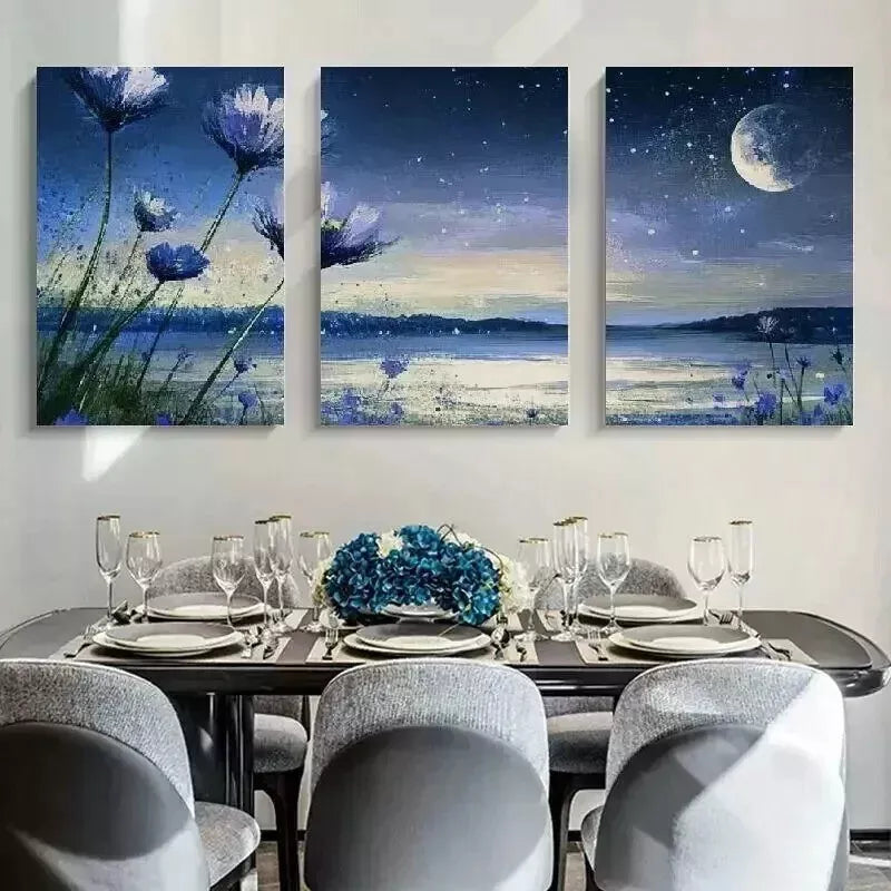 3-Piece Flowers Moon Wall Art Set - Framed Canvas Prints 50x70cm - High Quality Australian Made Wall Decor - Ready to Hang - Perfect for Living Room, Bedroom & Office Decor