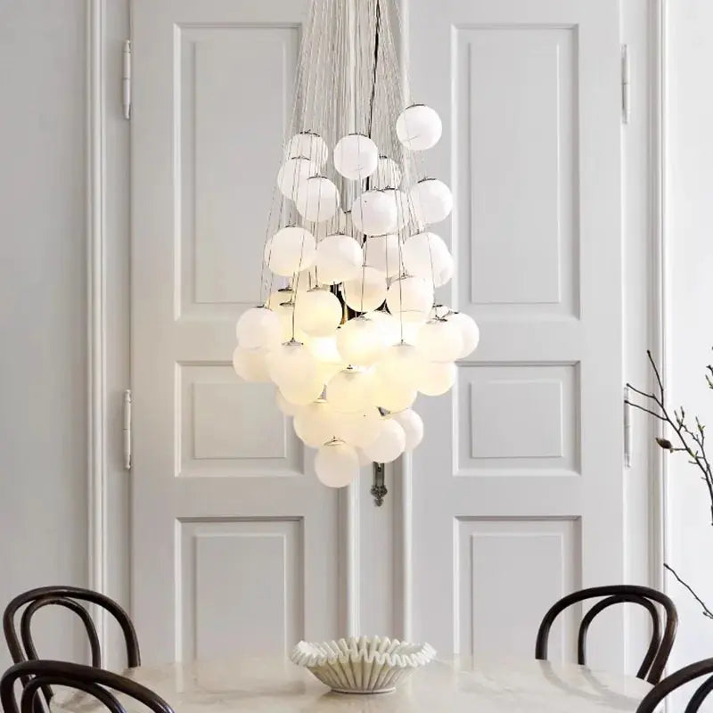 Modern White Glass Bubble Pendant Light - Elegant Indoor Ceiling Fixture for Dining Room, Kitchen Island, Bedroom & Living Room Decor