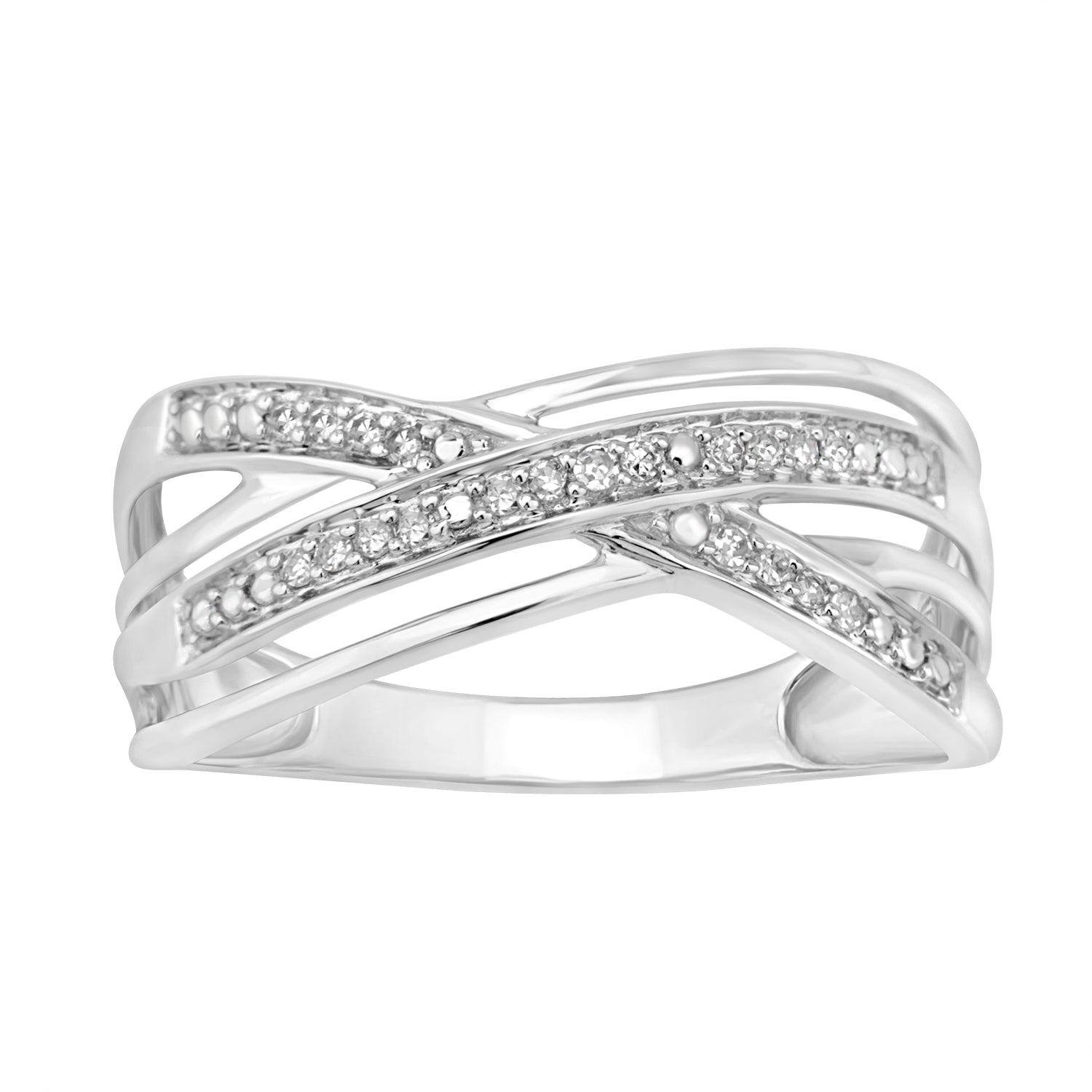 9ct White Gold Diamond Double Crossover Ring with 20 Brilliant Cut Diamonds - Elegant Jewelry for Weddings, Anniversaries & Special Occasions