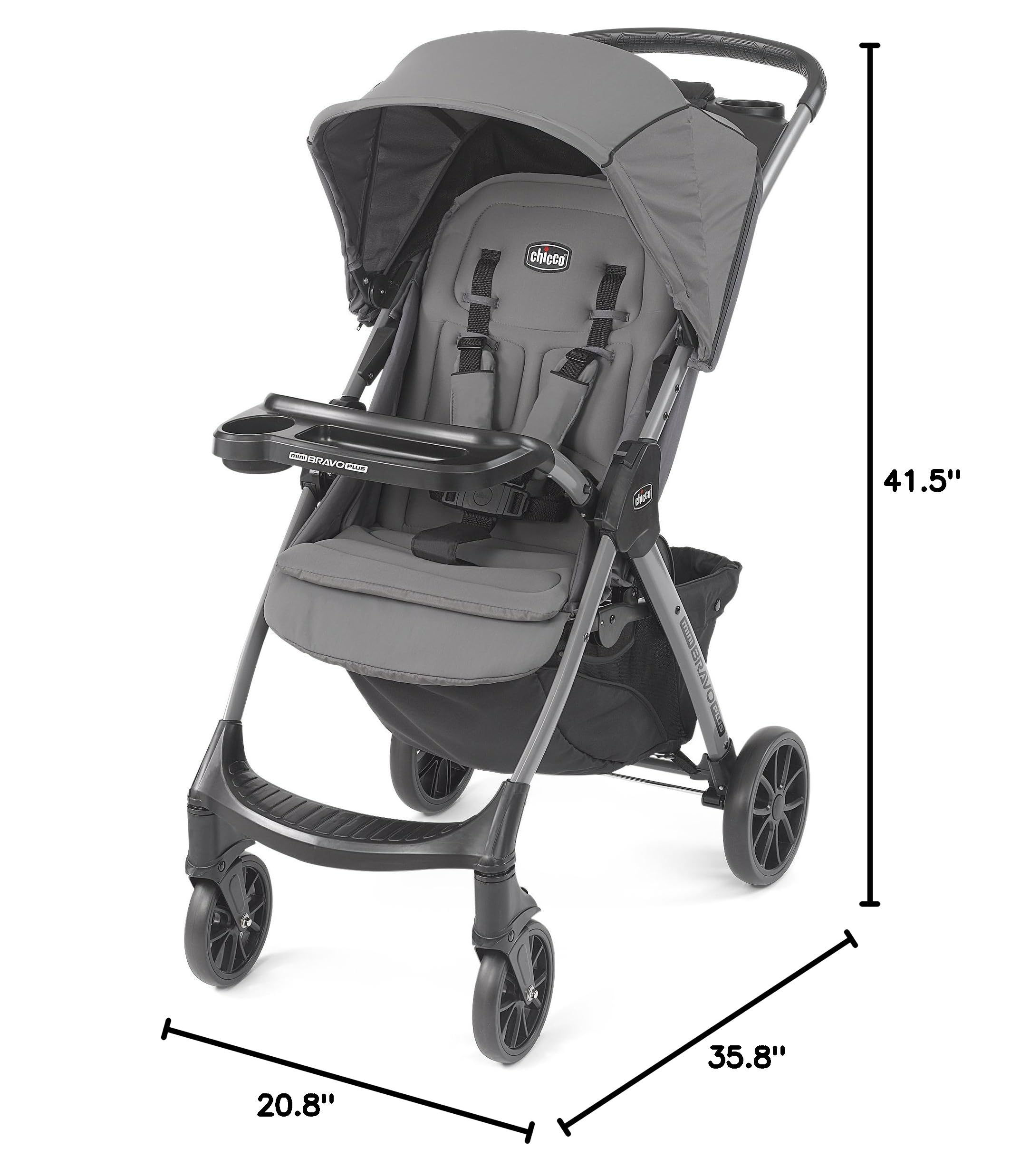 Chicco Mini Bravo Plus Lightweight Stroller for Toddlers - Compact Foldable Travel Stroller with Adjustable Canopy, Graphite Black | Perfect for Air Travel, Shopping & City Walks