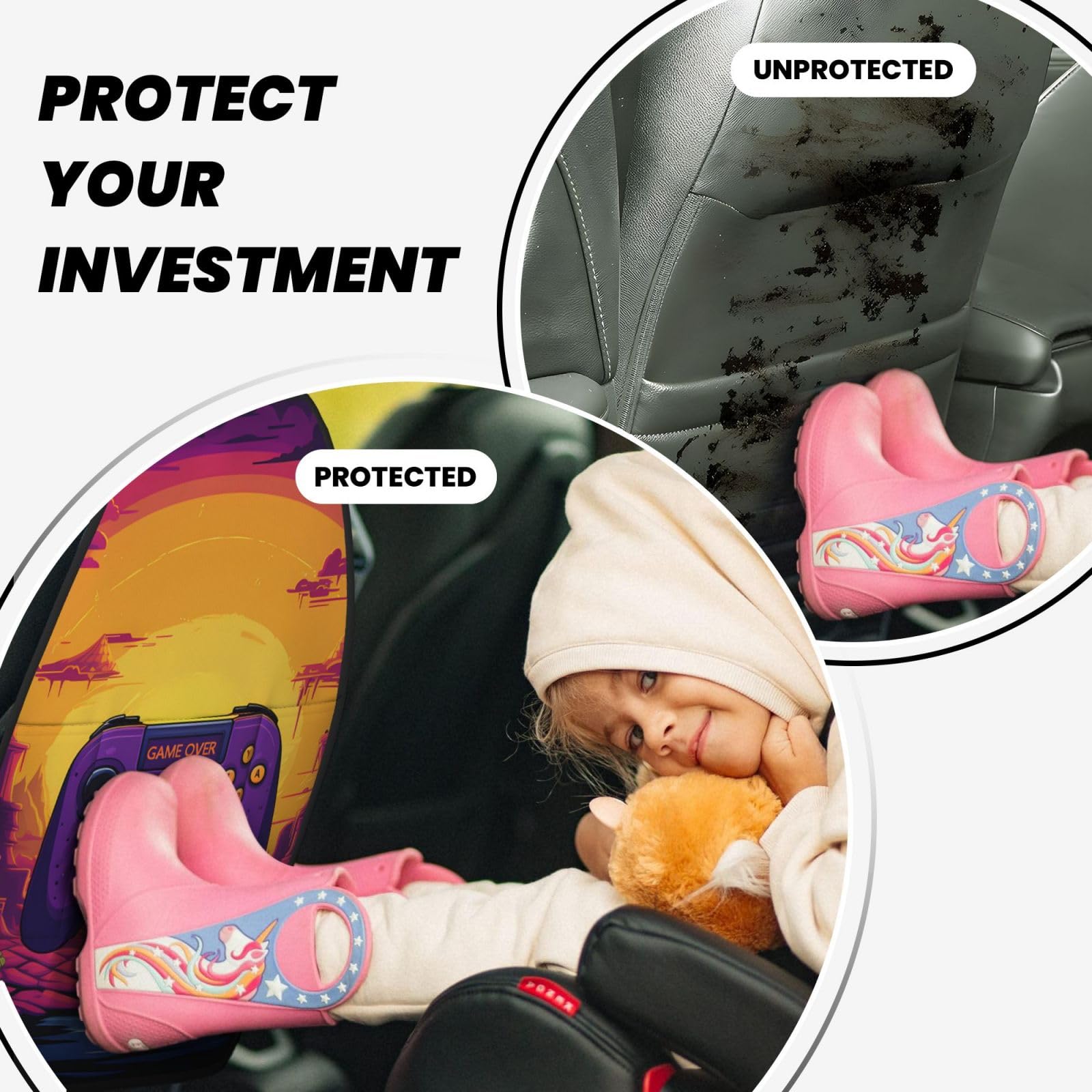 2 Pack Extra Large Waterproof Car Back Seat Protector with 3 Storage Pockets - Kick Mat Back Seat Cover for Trucks & SUVs - Durable Backseat Organizer for Kids, Pets & Travel Accessories
