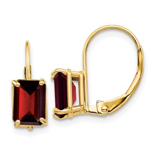 14K Yellow Gold 2.50 CTW Emerald Cut Garnet Leverback Earrings - Elegant Dangling Earrings for Women, Perfect for Weddings, Parties & Special Occasions