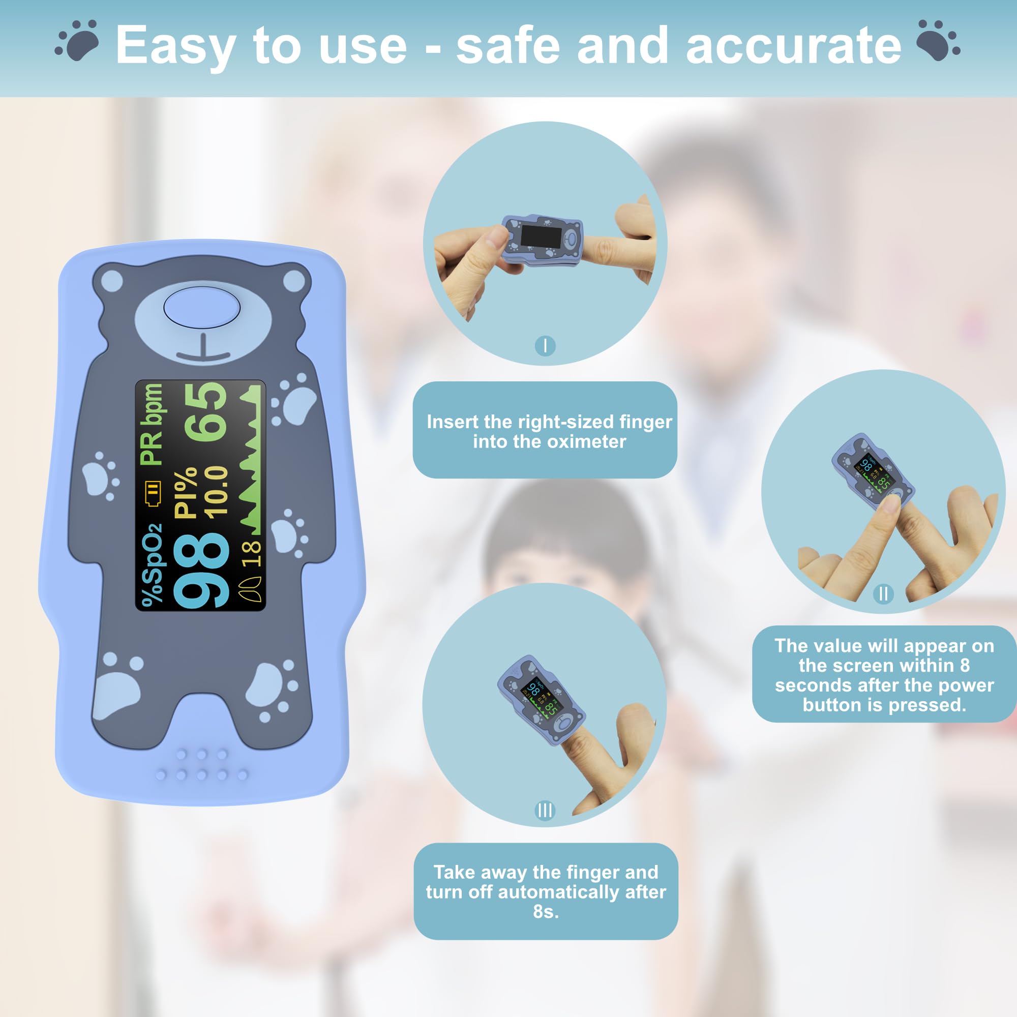 New Version Kids Pulse Oximeter Fingertip - Accurate Blood Oxygen Saturation Monitor for Children, Portable Pediatric Oxygen Meter with OLED Display & 2AAA Batteries - Ideal for Home Use, Sports, and Travel