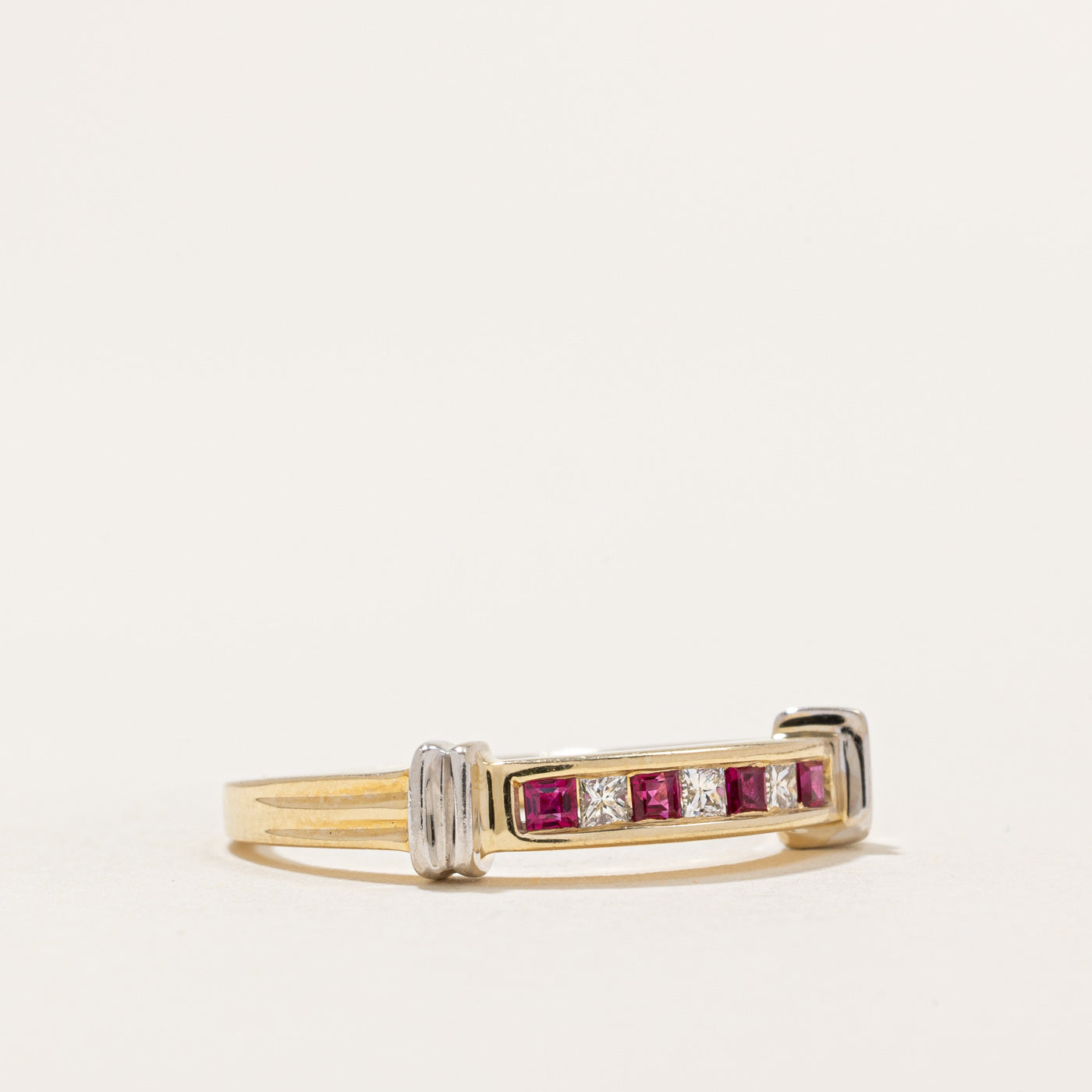 14K Gold Ruby & Diamond Eternity Band Ring | 0.06ctw Natural Ruby & 0.05ctw Diamond | Size 6.75 | Wedding, Anniversary, Valentine's Day Gift for Her