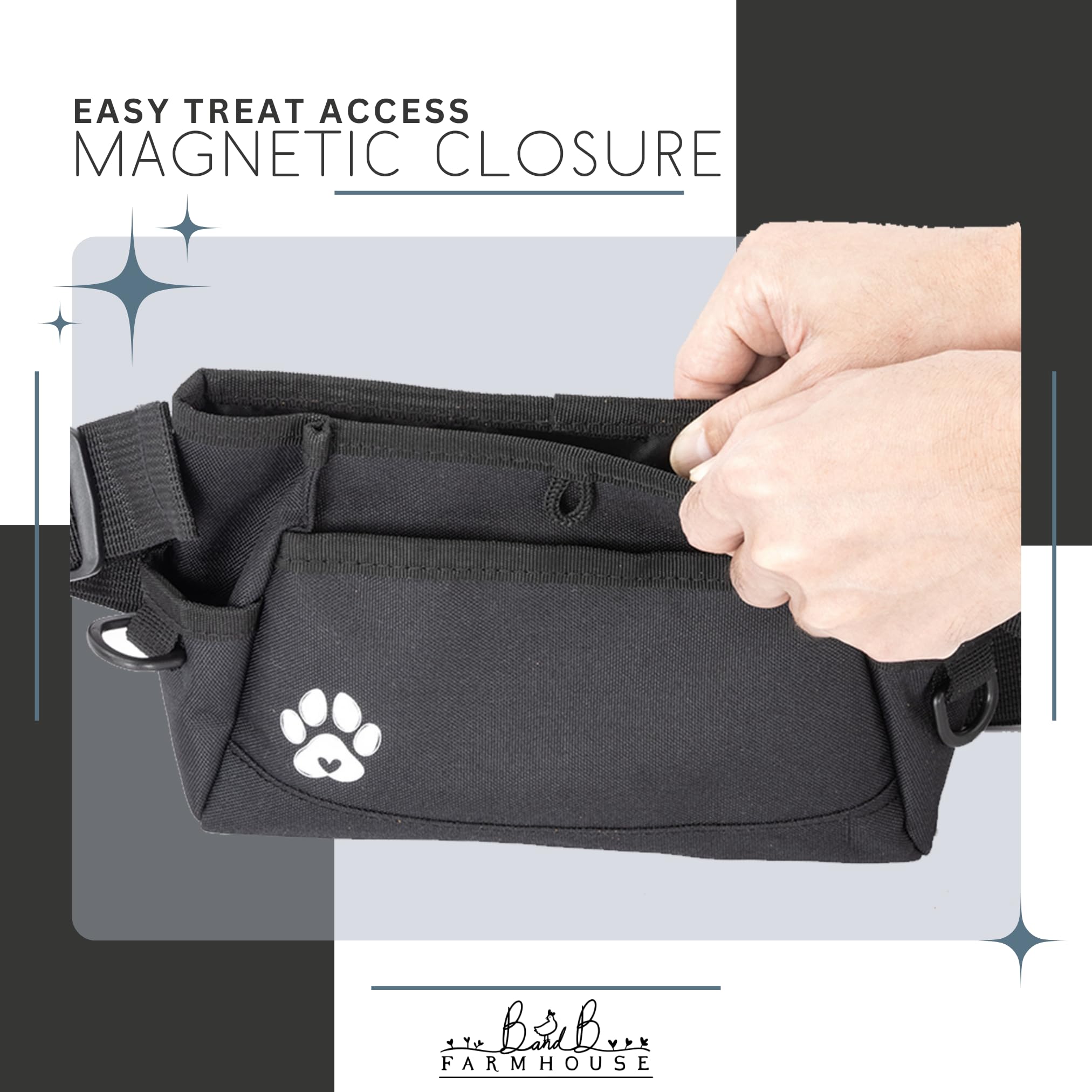 Premium B&B Farmhouse Dog Treat Pouches - Customizable Pet Training Treat Bag for Dog Walking & Obedience Training - Fanny Pack with Belt Clip for Hands-Free Use - Perfect for Dog Parks, Hiking & Outdoor Adventures