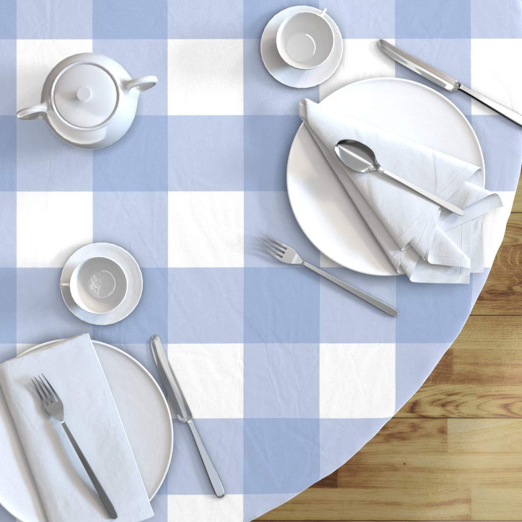 Blue Buffalo Check Gingham Cotton Sateen Tablecloth 70