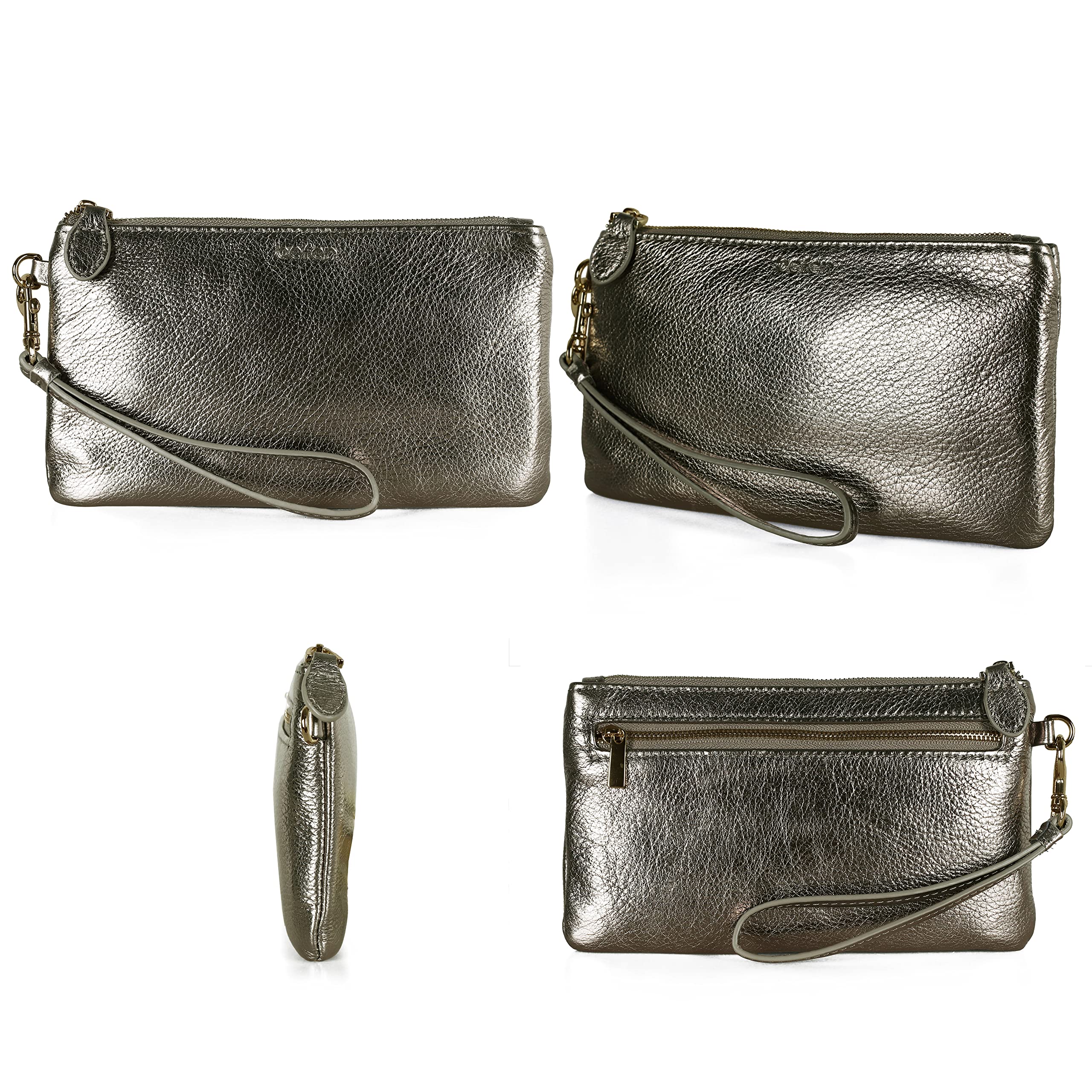 Befen Women's Genuine Italian Leather Wristlet Clutch Wallet with Gold Zipper - Elegant Crossbody Purse for Parties, Travel & Everyday Use