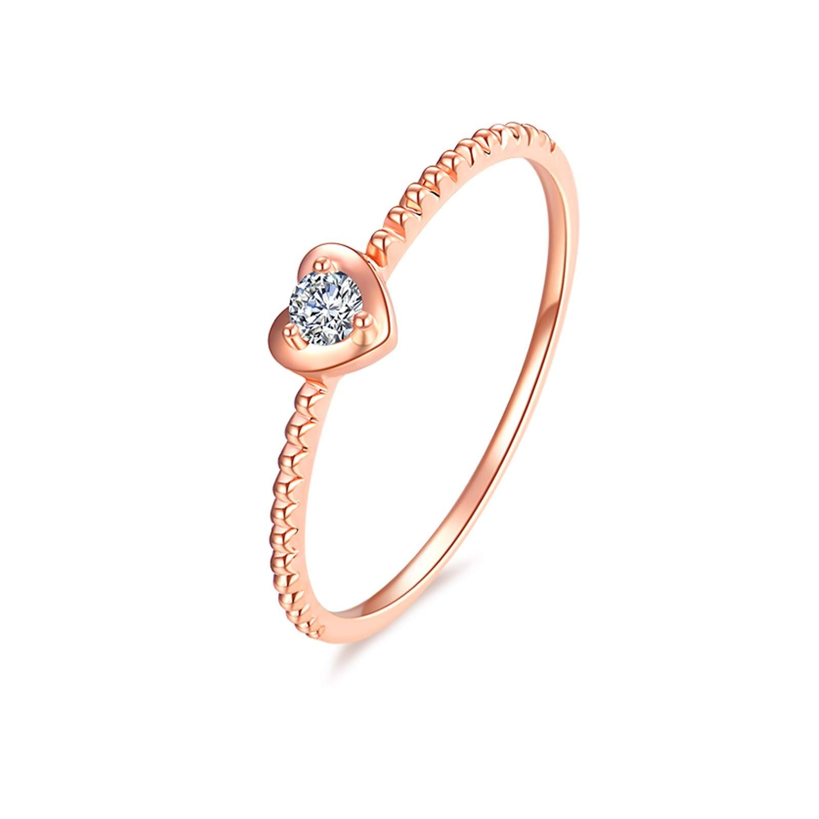 18K Rose Gold Heart-Shaped 0.05ct Diamond Ring for Women - Elegant Valentine's Gift, Anniversary Jewelry, Wedding Proposal Ring for Her