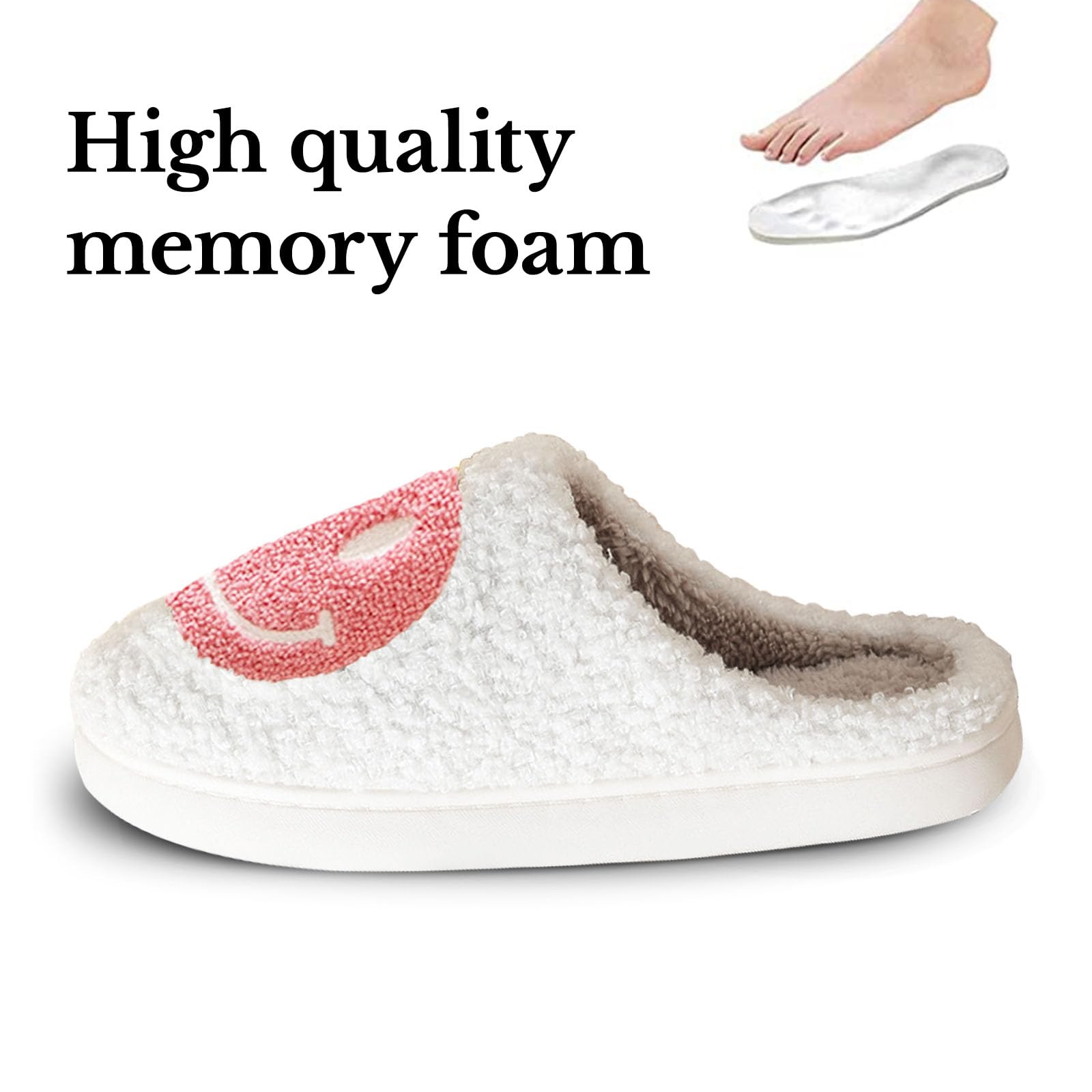 Beishani Happy Face Slippers for Women - Retro Smiley Plush House Shoes - Soft & Warm Indoor/Outdoor Slip-On Slippers - Perfect for Lounge, Dorm, Spa & Home Comfort