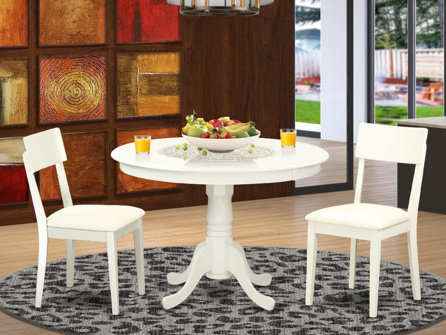 East West Furniture HLAD3-LWH-LC 3-Piece Round Dining Table Set with Pedestal Base & 2 Faux Leather Chairs - 42x42 Inch, Linen White - Perfect for Small Spaces, Apartments, and Cozy Breakfast Nooks