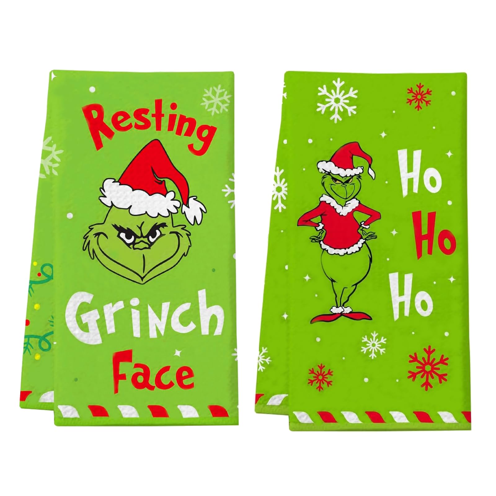 Christmas Grinch Hand Towels Set of 2 - 18x26 Inch Kitchen Dish Towels for Holiday Decor, Xmas Home Decorations - Perfect for Kitchen, Bathroom & Festive Gift Giving
