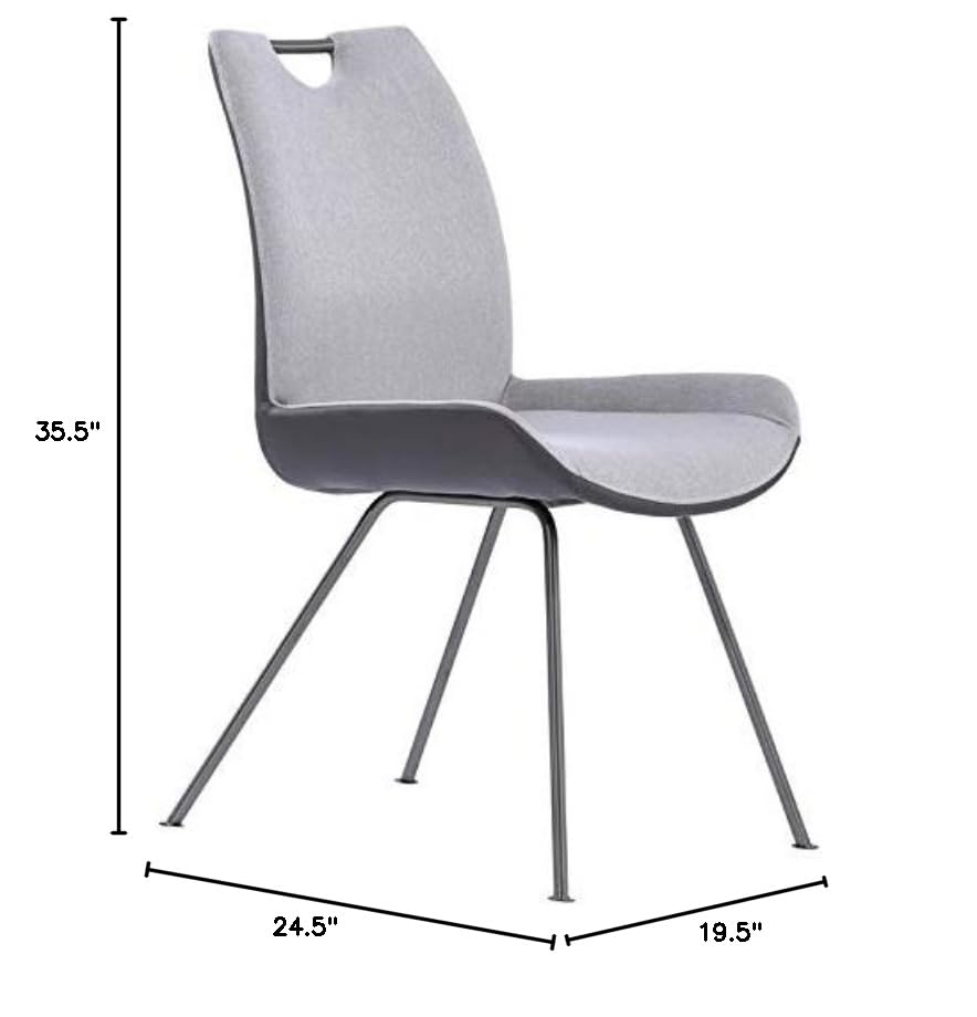 Armen Living Coronado Dining Chairs Set of 2 - Modern PU Leather Upholstered Chairs with Pewter Front & Grey Back - Perfect for Kitchen, Dining Room, and Home Office