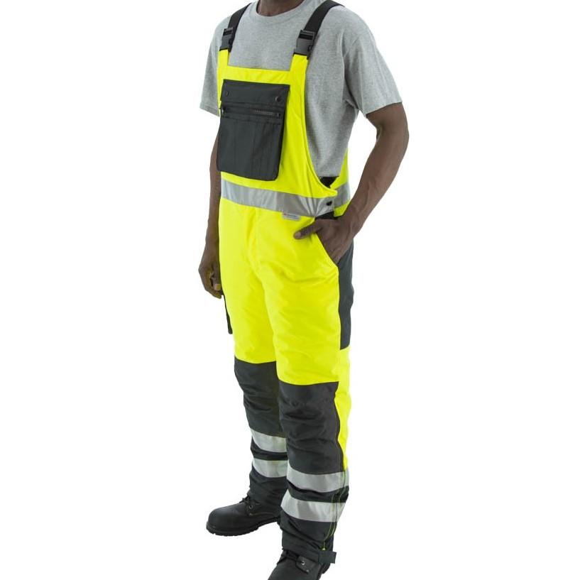Waterproof High Visibility Bib Overalls with Reflective Striping & Quilted Lining - Durable Workwear for Construction, Outdoor Labor & Winter Safety Gear