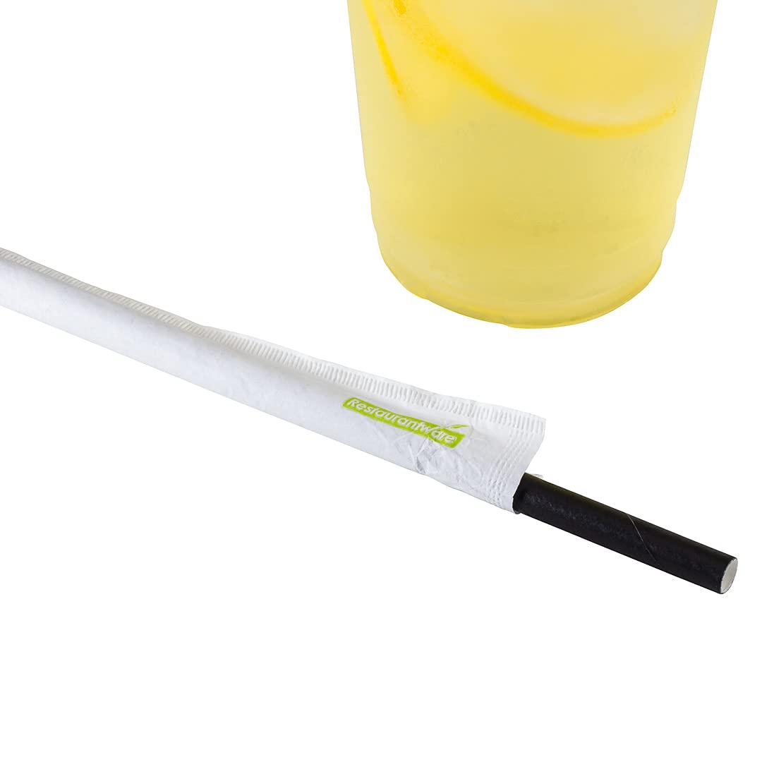 Restaurantware 10 Inch Black Paper Straws - 100 Count Eco-Friendly Drinking Straws for Cold Beverages | Premium Durable & Sturdy Wrapped Paper Straws for Restaurants, Parties, and Home Use