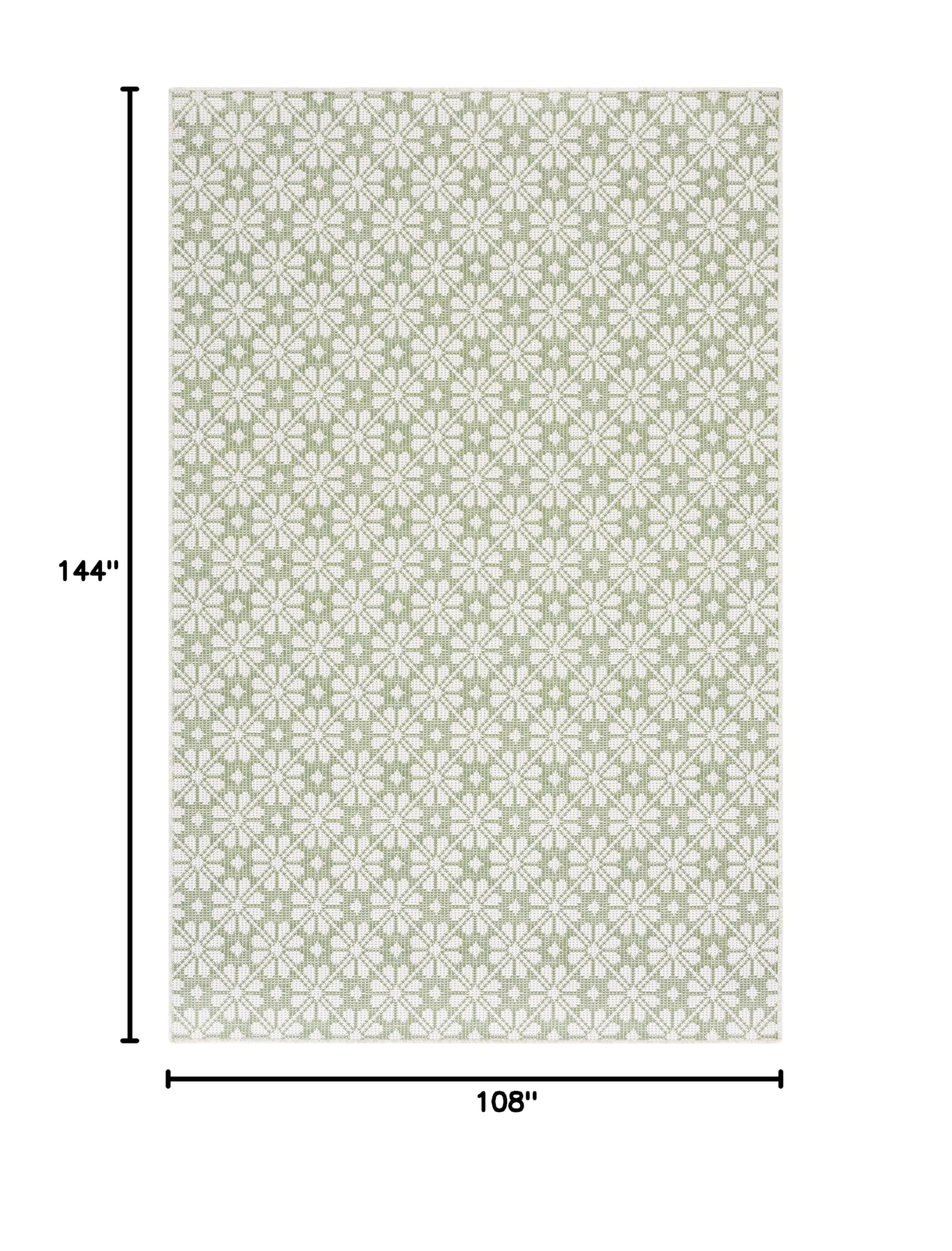 MARTHA STEWART x SAFAVIEH MSR4491Y 9' x 12' Green & Ivory Indoor Outdoor Rug - Waterproof, Washable, Durable for Mudroom, Backyard, Patio, Deck & High Traffic Areas