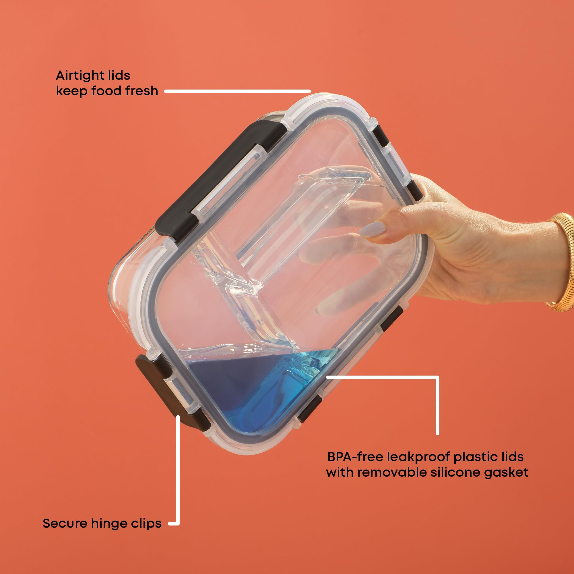 JoyJolt 3-Compartment Glass Meal Prep Bento Box Set - 5 Pack Airtight Food Storage Containers with Lids for Portion Control, Weight Loss & Healthy Eating | Perfect for Office Lunches, Meal Prepping & On-the-Go Nutrition