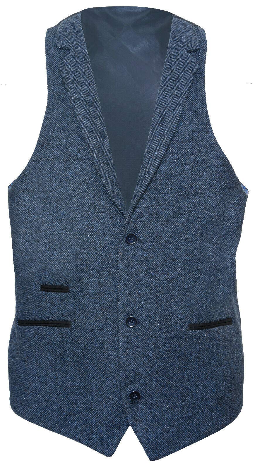 Men's Vintage 1920s Peaky Blinders Style Sleeveless Wool Waistcoat Vest - Classic Herringbone Pattern for Formal Wear & Costume Parties