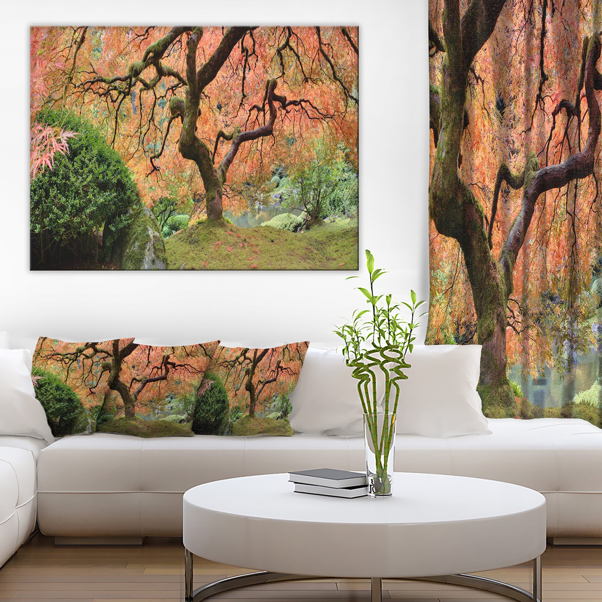 Vintage Japanese Maple Tree Landscape Canvas Art Print - Nature Photography Wall Decor for Living Room, Bedroom & Office
