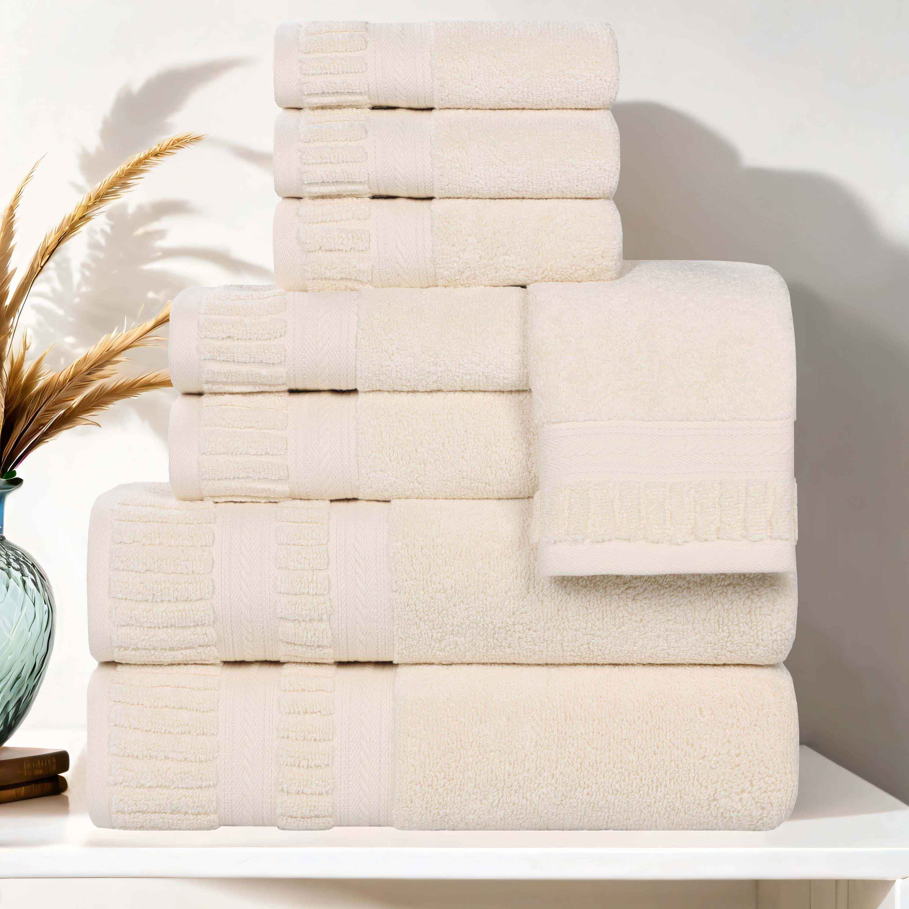 Venice Zero Twist Cotton Medium Weight Absorbent 8-Piece Bath Towel Set - Soft & Quick-Drying for Spa, Gym, and Luxury Home Bathrooms