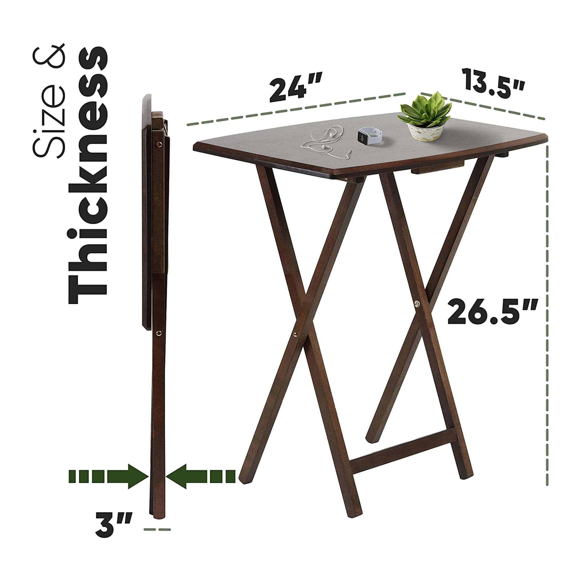 Premium PJ Wood Folding TV Tray Table - Solid Walnut Wood Construction, Portable Snack Desk with Storage Rack (10-Piece Set) - Perfect for Living Room, Bedroom & Home Theater Entertainment