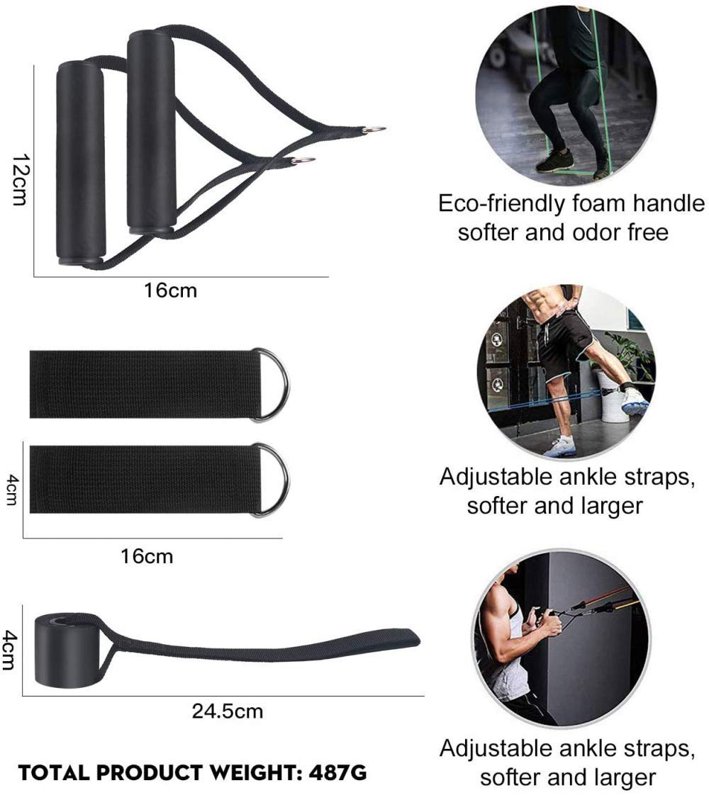 Premium 11-Piece Resistance Bands Set with 5 Stackable Exercise Bands, Door Anchors, 2 Foam Grips & Carrying Pouch - Perfect for Home Workouts, Gym Training, Yoga & Physical Therapy