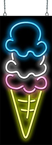 Vintage Ice Cream Waffle Cone Neon Sign - 13x32 Inch Large Handcrafted Neon Light - Blue White Pink Yellow Retro Diner Decor - Perfect for Ice Cream Shops, Bakeries & Retro Home Decor