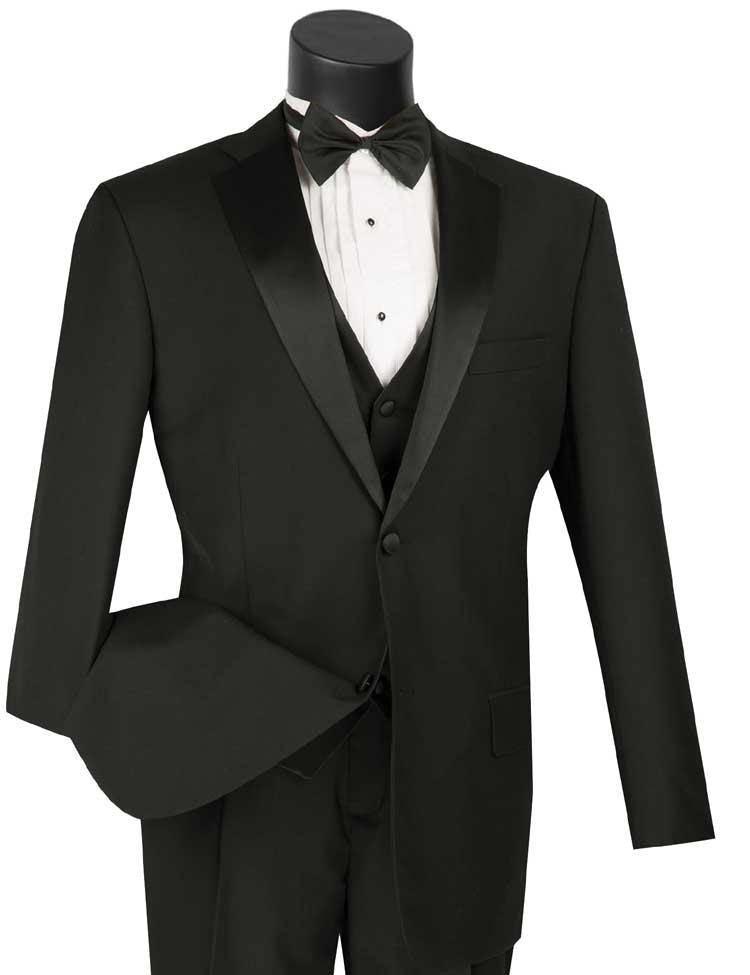 Black Tuxedo 3 Piece Suit Set - Regular Fit Men's Formal Wear with Black Bow Tie - Perfect for Weddings, Prom & Black Tie Events