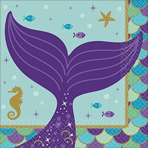 Mermaid Wishes Beverage Napkins - 16 Count Party Napkins for Birthday, Baby Shower & Themed Events - Premium Quality Paper Napkins for Drinks & Desserts
