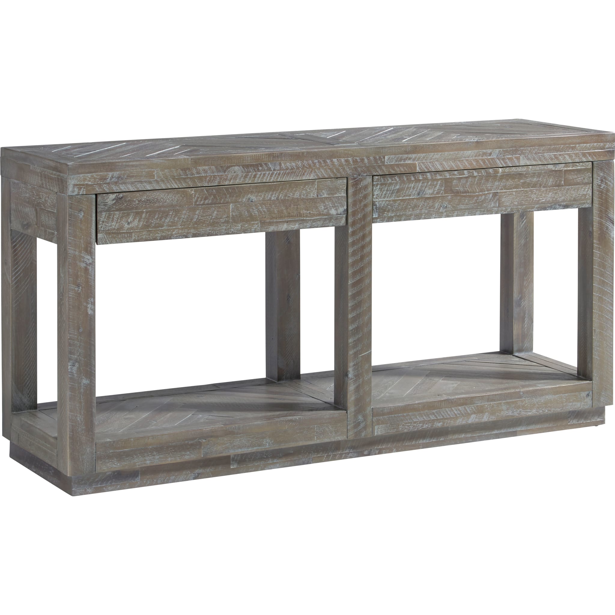 Rustic Latte Herringbone Solid Wood Two-Drawer Entryway Console Table - Perfect for Hallway, Living Room & Farmhouse Decor