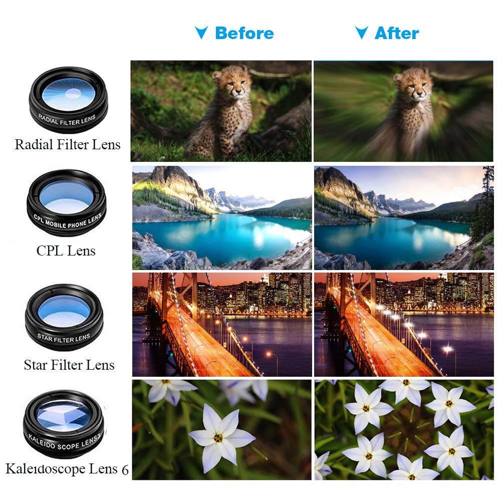 15-in-1 Universal Smartphone Camera Lens Kit - 18X Telephoto, Wide Angle, Macro, Fisheye & Kaleidoscope Lenses with CPL/Flow/Star/Radial Filters + Tripod & Remote Shutter - Compatible with Most iPhones & Android Phones - Perfect for Travel, Vlogging, Photography & Social Media Content Creation