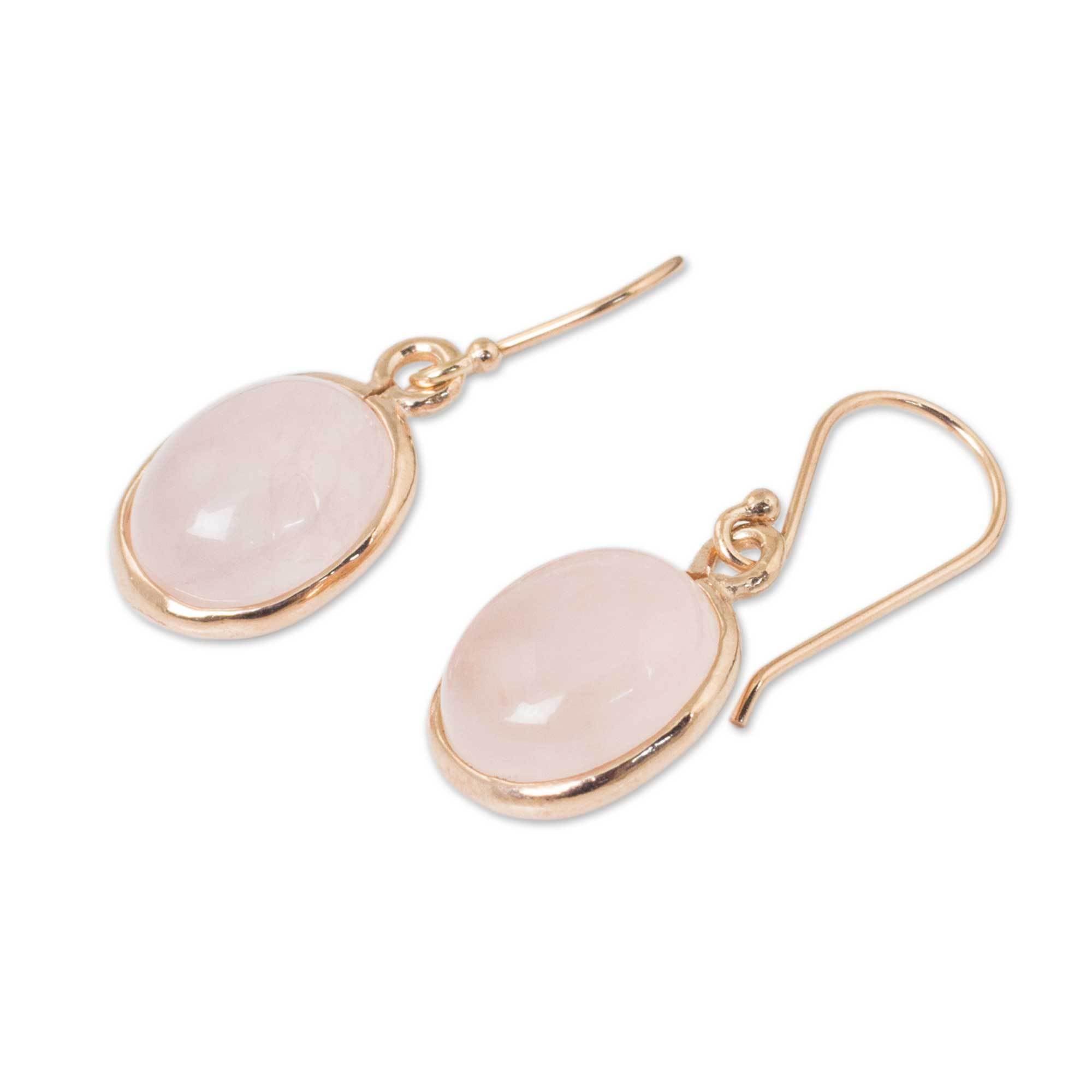 NOVICA Handmade Rose Gold Plated Quartz Dangle Earrings - 18k Sterling Silver with Pink Thailand Birthstone (1.1